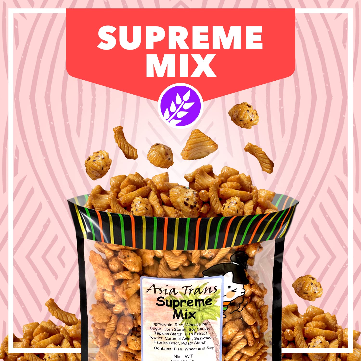 Traditional Supreme Mix Arare Rice Crackers, Mochi Crunch Snack Mix, Sweet, Salty & Umami Flavor, Crunchy Snack, 9 Ounce (Pack of 2)