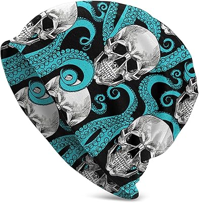 Octopus Blue Kraken Sugar Skull Beanie Hat for Men/Women Slouchy Beanie Ski Skull Cap Winter Thin Stretch Acrylic Knit Hat