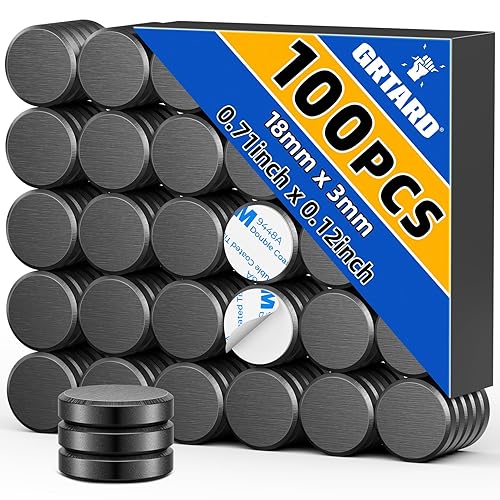 Grtard Imanes fuertes para manualidades con respaldo adhesivo, imanes de cerámica pequeños círculos redondos para refrigerador, (paquete de 100),