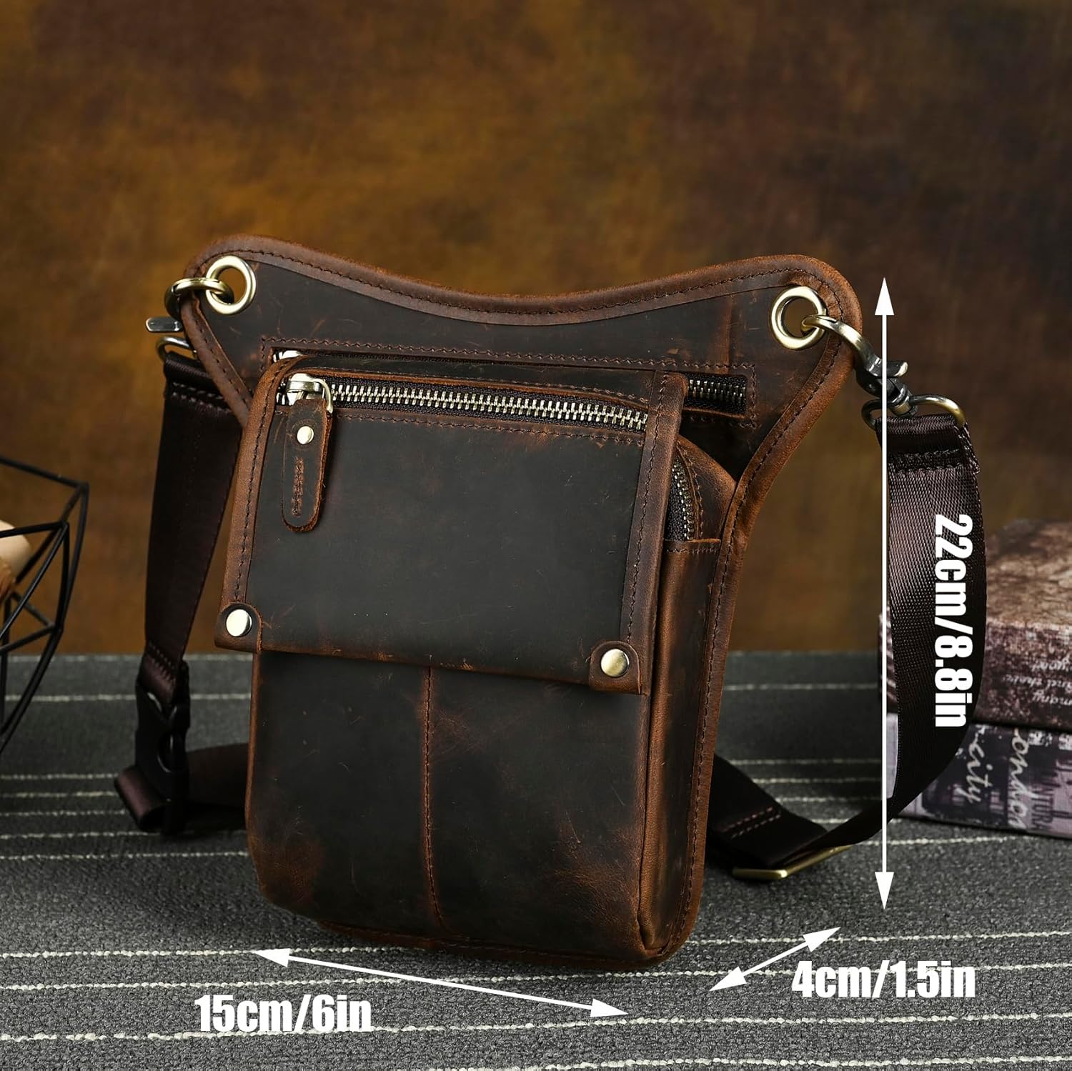 Canvas + Leather Motorcycle Travel Fanny Waist Pack Drop Thigh Leg Bag Pouch For Men Women FB2141 - Image 4