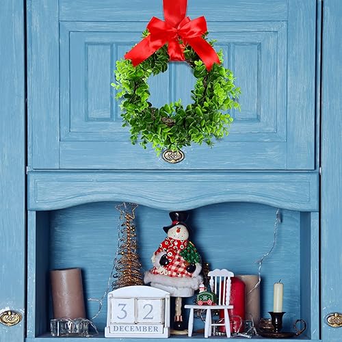 Miniatura 5 de Jexine 2 coronas de gabinete de cocina con cinta roja, mini guirnaldas colgantes pequeñas para boda, coronas de vegetación artificial, puertas de