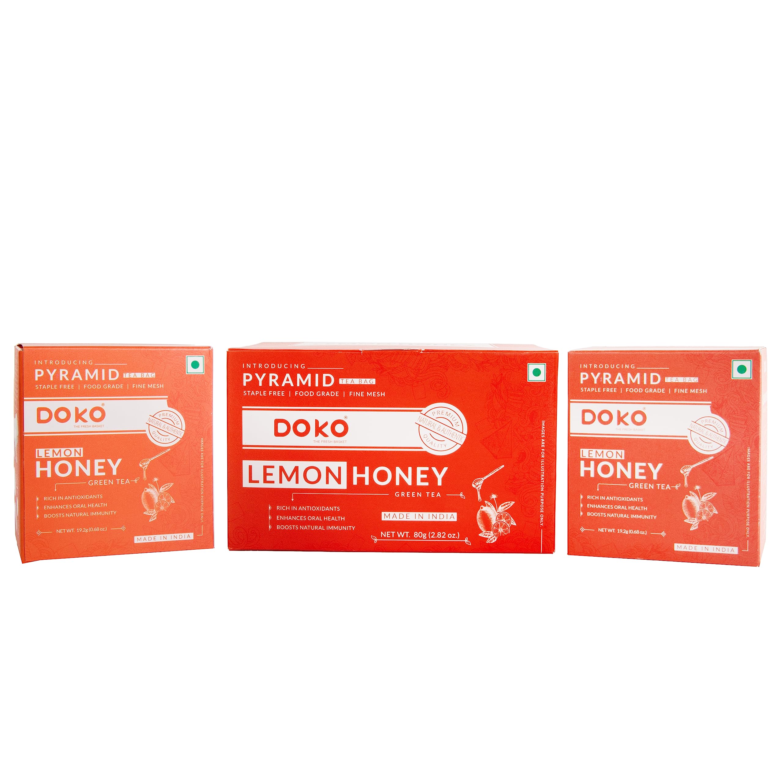 DOKO The Fresh Basket | Lemon Honey Green Tea Combo (74 Tea Bags), Rich In Antioxidants, Enhances Oral Health, Boosts Natural Immunity | Pyramid Tea Bags
