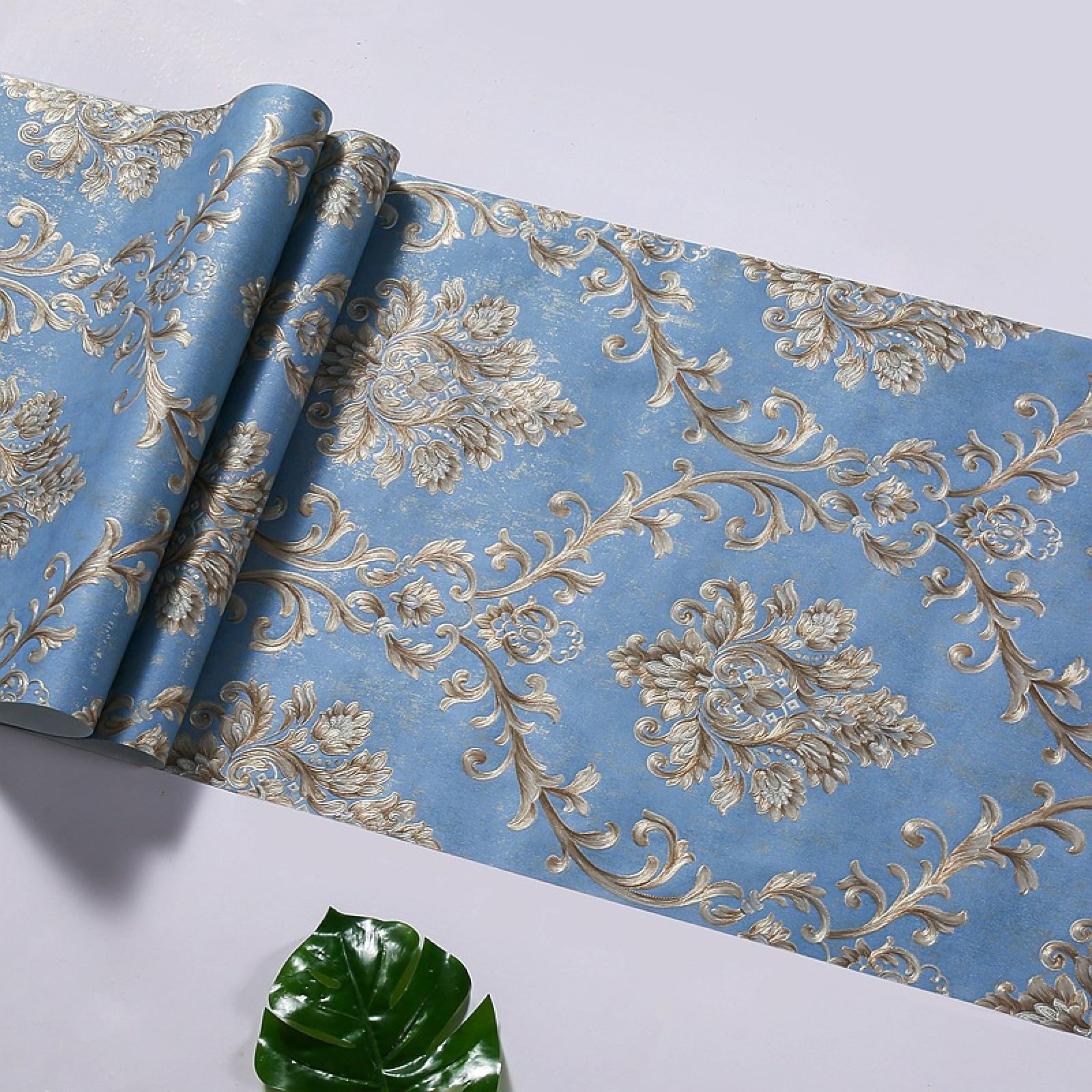 Papel Pintado Azul Oscuro 3D con Relieve Europeo para Dormitorio, Sala de Estar, Hotel, Papel Pintado con Flores Grandes, no Autoadhesivo