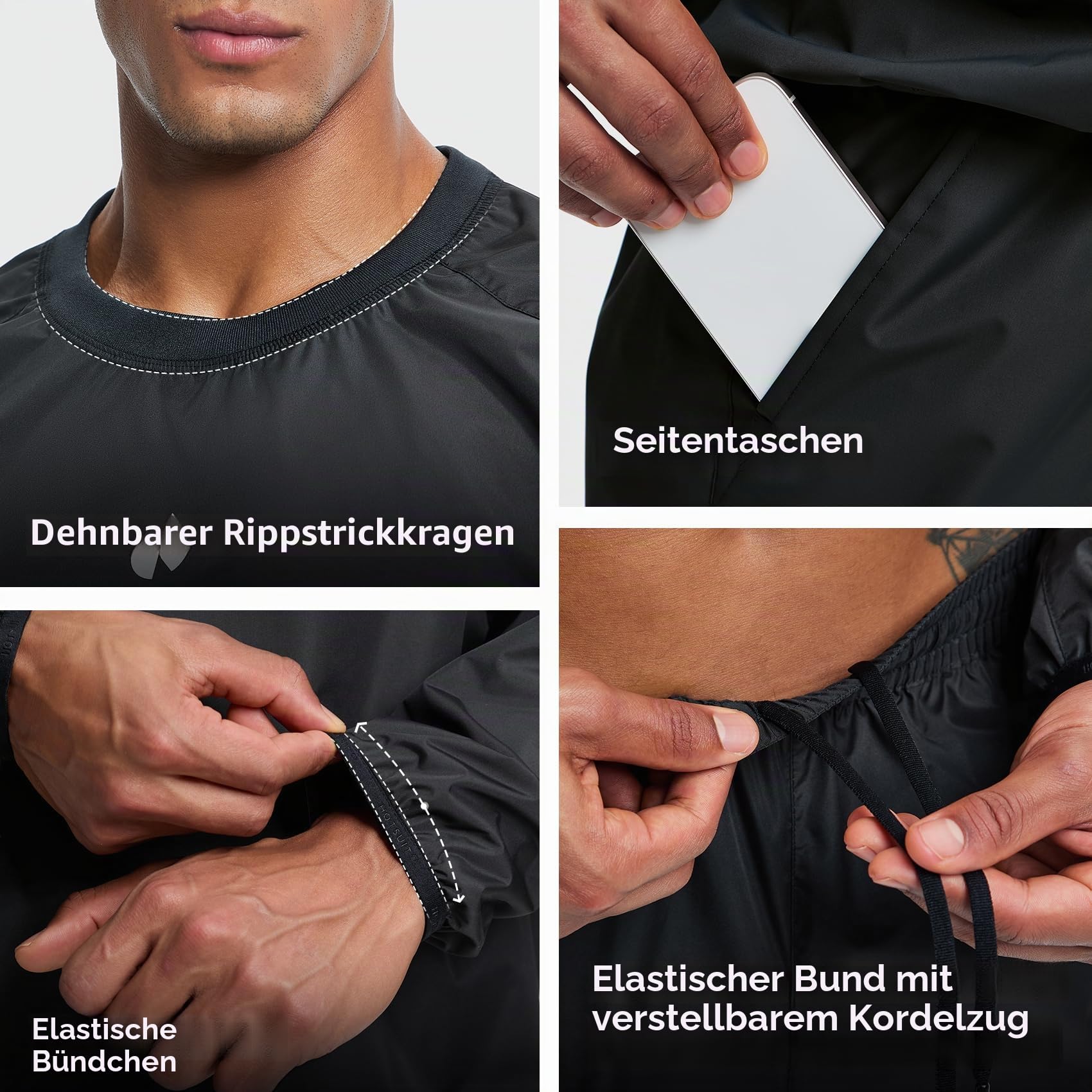 HOTSUIT Schwitzjacke/Schwitzanzug Herren, Anti Rip Sauna Anzug Zum Abnehmen, Workout Saunajacket - Stoff Upgrade