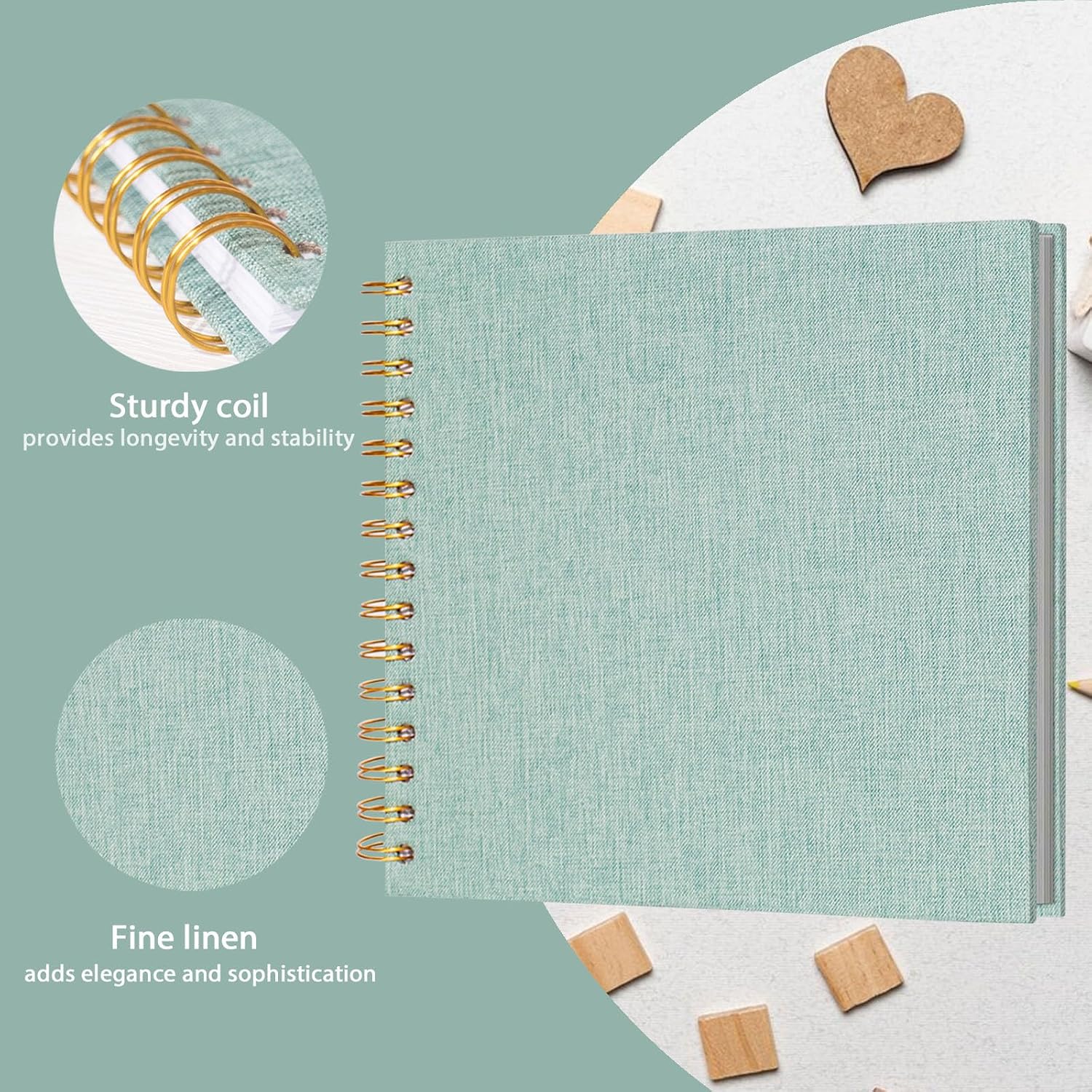 Small Scrapbook 8x8 Inch, Linen Photo Album Mini Scrap Book, Kraft White Pages Memory Book for Wedding, Baby, Family, Graduation, Travel, Dog, Vacation