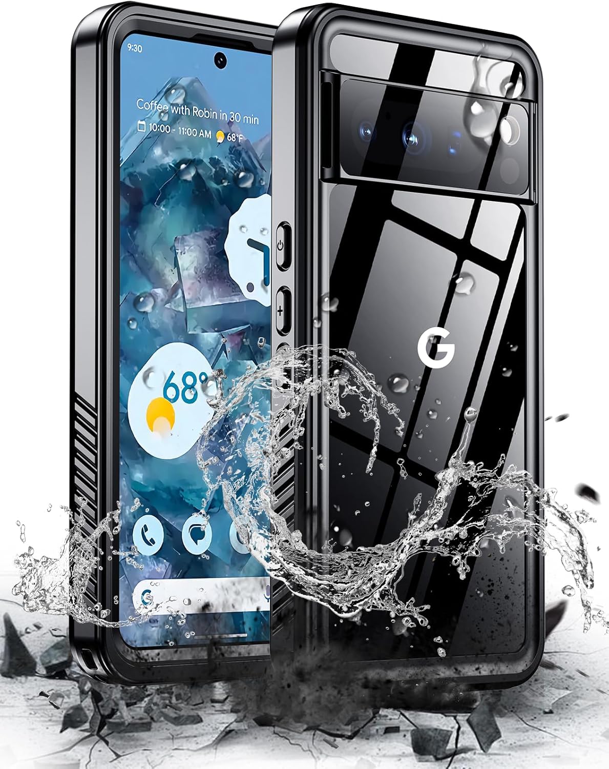 Hualele Waterproof Pixel 8 Pro Case IP68 Underwater Cover with Built-in Screen and Lens Protector, Rugged Full Body Sealed Heavy Duty Shockproof Case for Google Pixel 8 Pro Black/Clear