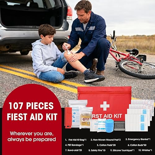 Miniatura 7 de Kit de emergencia para automóvil, kit de asistencia en carretera con cables de puente de 10 pies, correa de remolque, kit de herramientas, triángulo