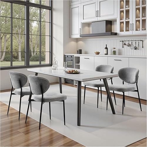 Miniatura 11 de Juego de 4 sillas de comedor tapizadas modernas de chenilla para cocina y comedor, asiento ancho relleno con cojín de espuma viscoelástica 58D,