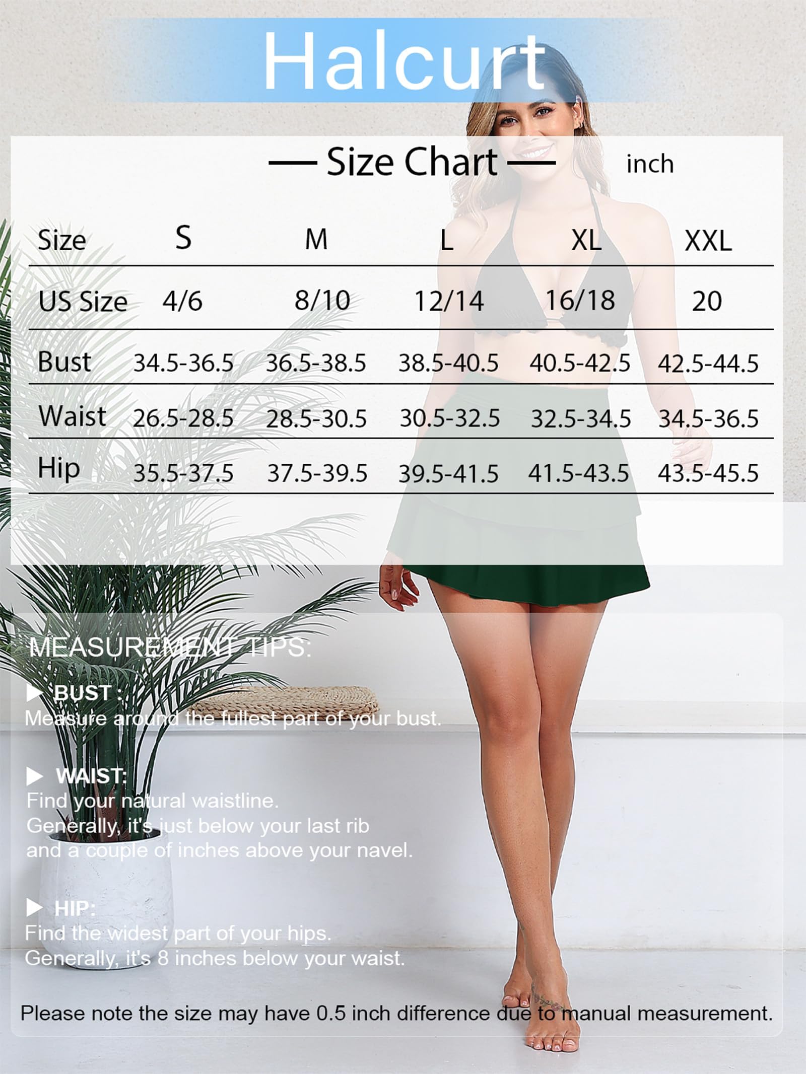 Halcurt Falda de natación de cintura alta con volantes y pantalones cortos con control de abdomen para mujer