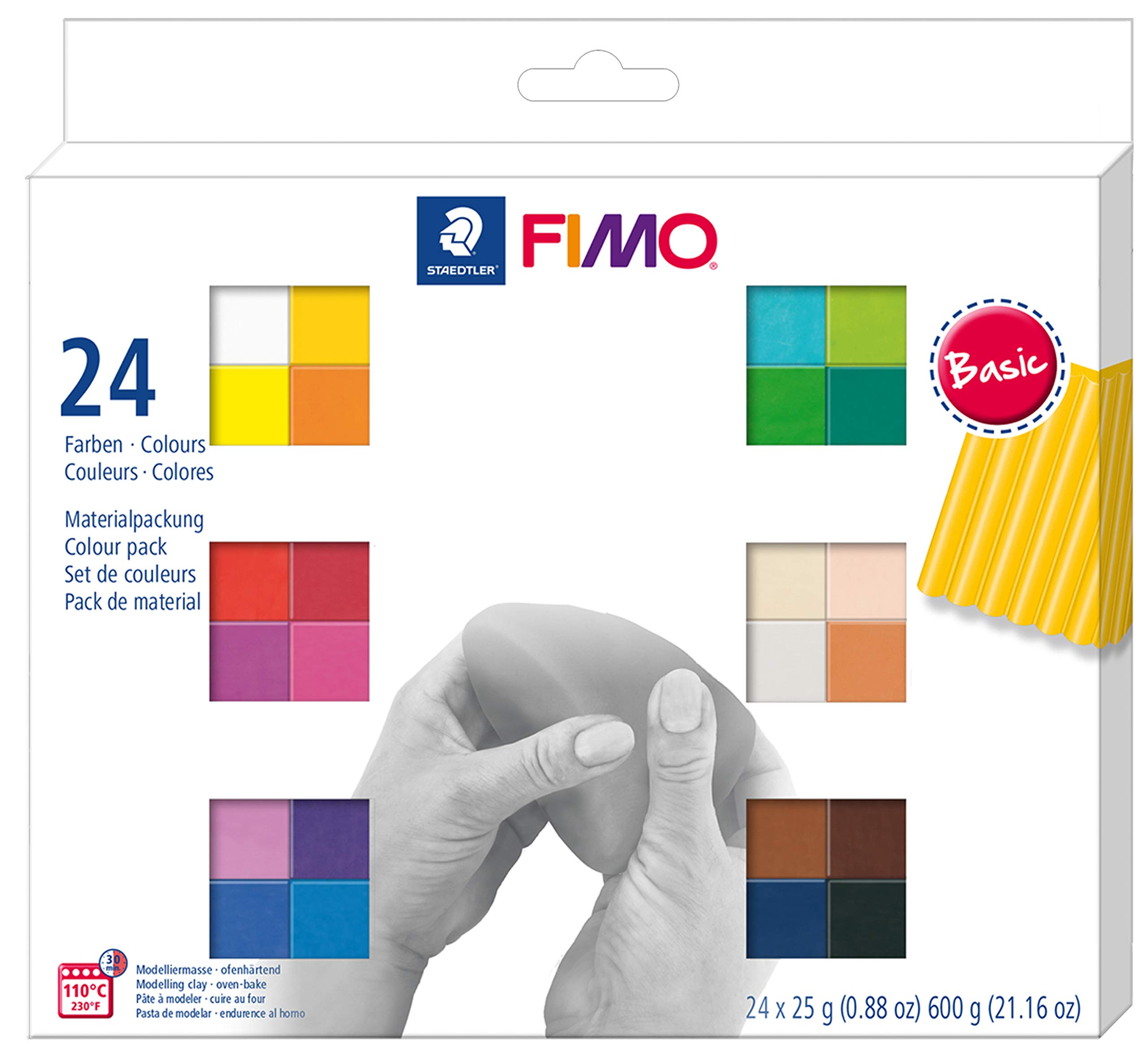Fimo Modeliermasse 24x 25g, ofenhärtend (24 Halbblöcke, Basic, 4)