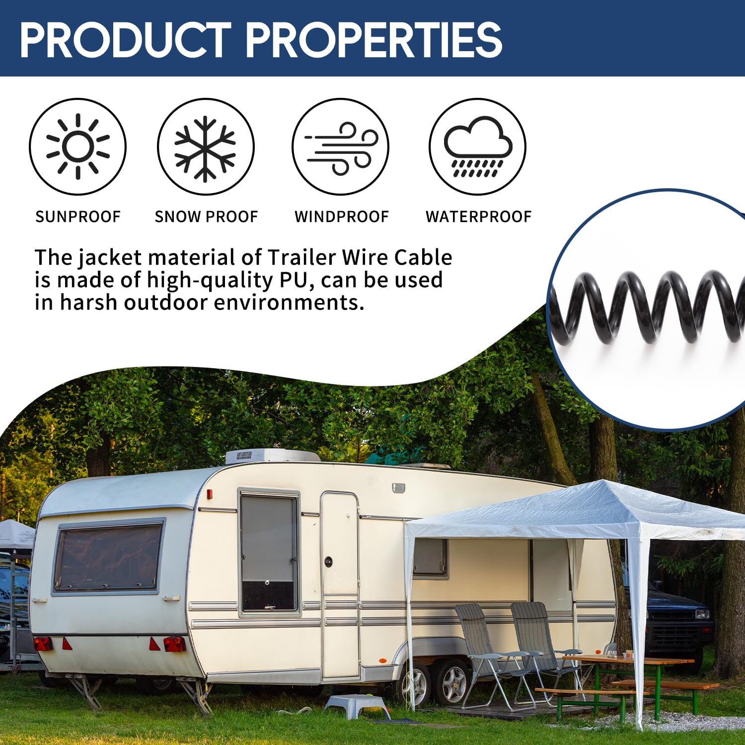 3,7 Mètres Rallonge Spirale Câble Remorque 7 Broches, Norme ISO 1724, Prise Remorque 7 Broches Male a Femelle, Câble Cuivre Pur, pour Véhicules Européens Remorque Yacht Porte-Vélos 12V/24V