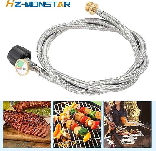 Miniatura 7 de Adaptador de manguera de propano de 6 pies de 1 libra a 20 libras con adaptador de manguera de propano trenzado de acero inoxidable para tanque