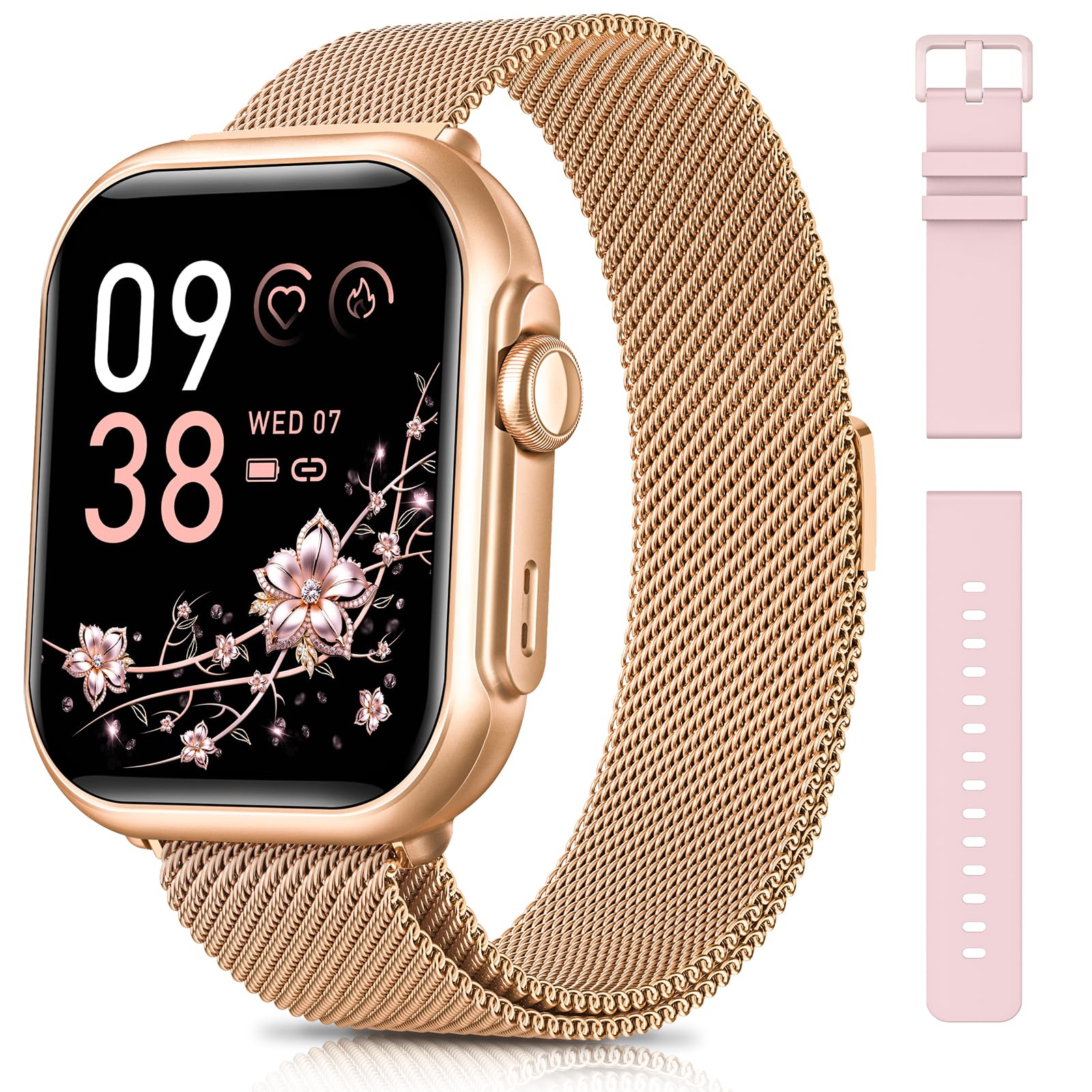 Sanorum Smartwatch Donna con Batteria 1000mAh, Standby 100 Giorni, 5ATM Orologio Fitness con Fisiologia Feminile/Sonno/Frequenza Cardiaca/Calorie/Contapassi, 120+Sport Smart Watch Android iOS Oro Rosa