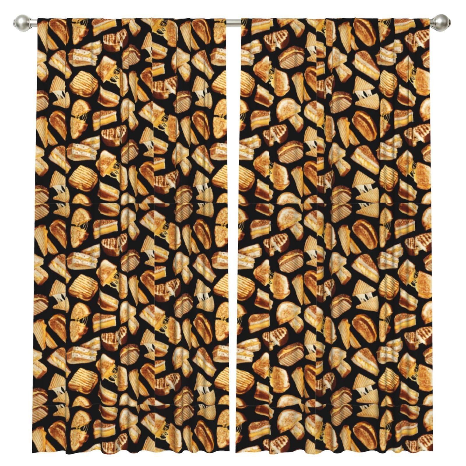 InOmak Grilled Cheese Sandwiches, 2 Panels Window Curtains 52 x 84 Inch Blackout Curtains for Living Room Bedroom