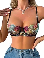 Sutiã feminino bordado floral balconette sexy sutiã de renda com aro estilo push-up