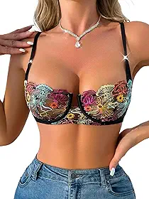 Sutiã feminino bordado floral balconette sexy sutiã de renda com aro estilo push-up