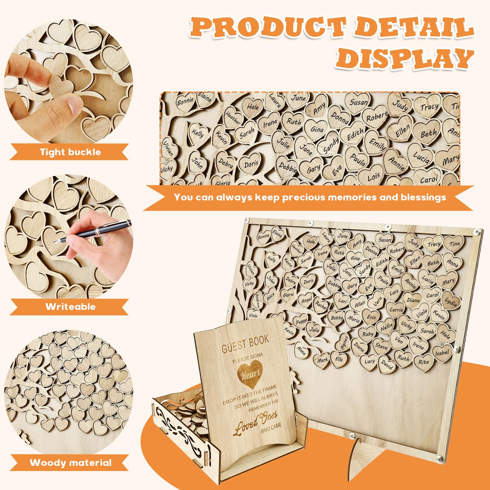 Libro degli ospiti per matrimonio alternativo personalizzato libro degli ospiti per ricevimento di nozze pratico set di libro degli ospiti di nozze con scatola di carta cuori in legno per