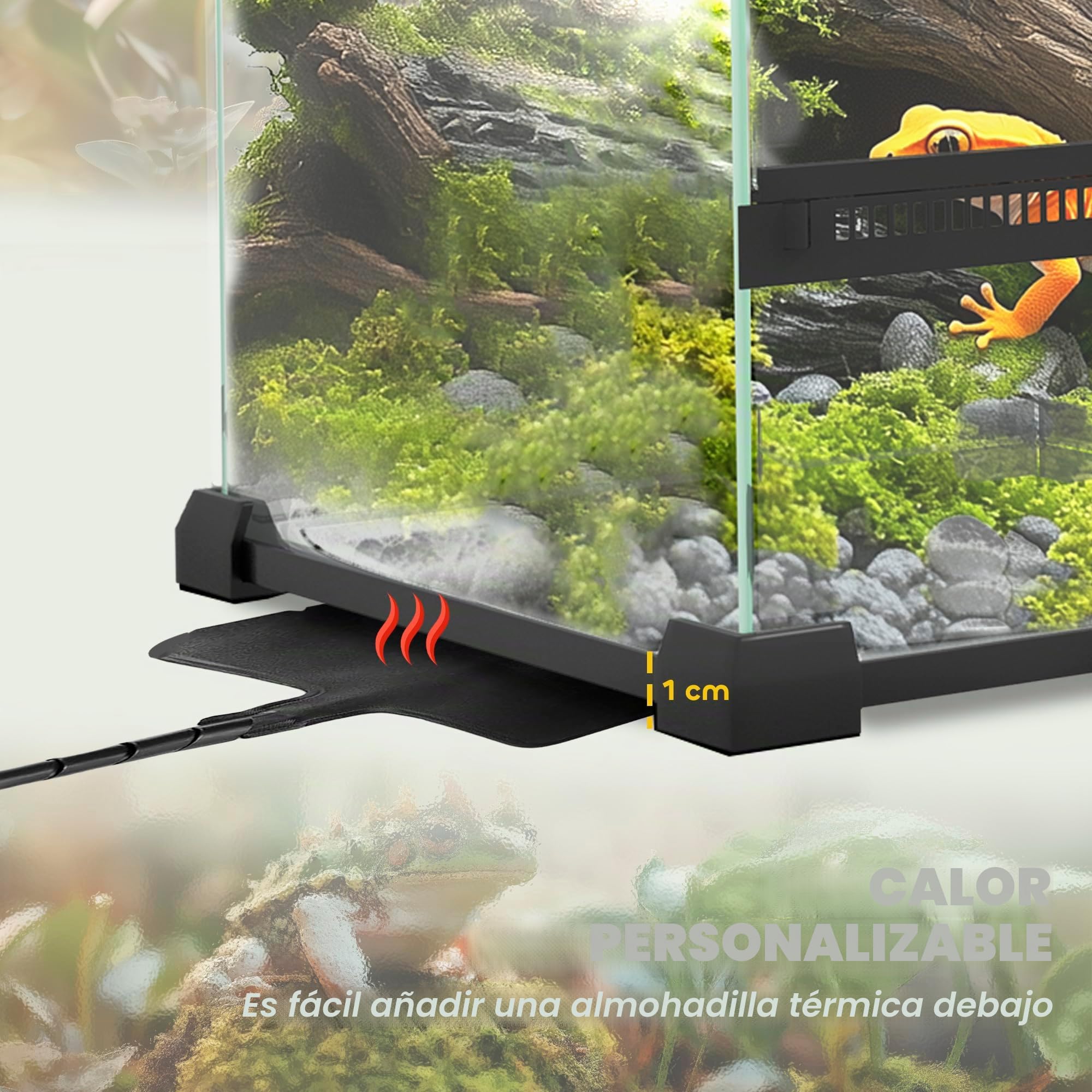 PawHut - Terrario de Cristal para Reptiles Vivarium 12 L de cría de Reptiles con Tapa de Malla metálica, para Ranas, Serpientes, Tortugas, 20 x 20 x 30 cm, Color Negro