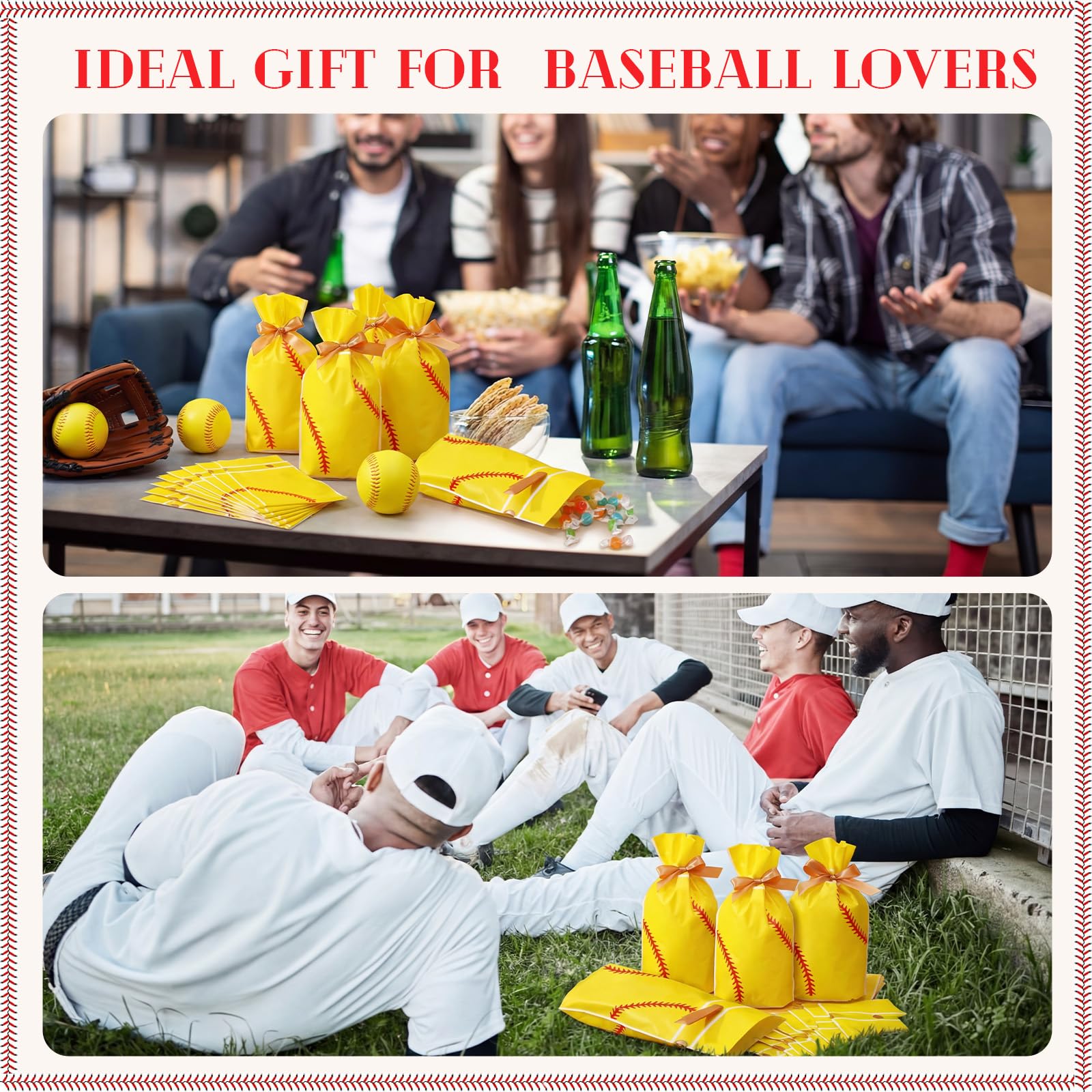 SilTriangle 50 Pcs Softball Party Gift Bags for Team Girls Plastic Softball Snack Bag Goodie Bags with Drawstring for Daughter's Game Party Supplies