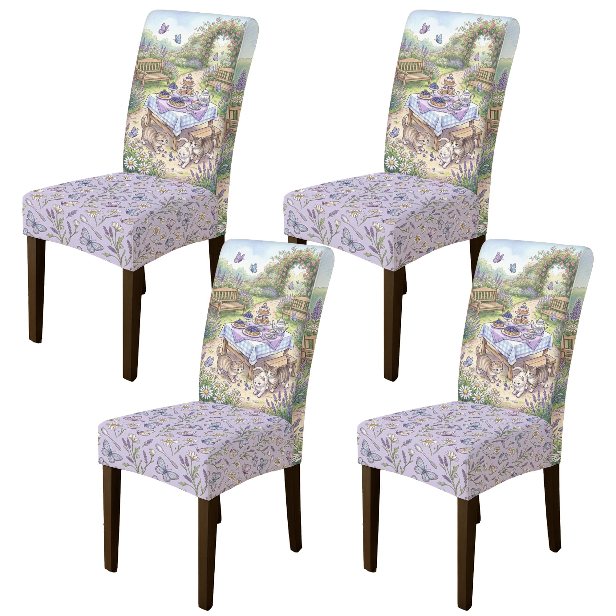 Housses de chaise de salle à manger lavables et respirantes en élasthanne lavande x4