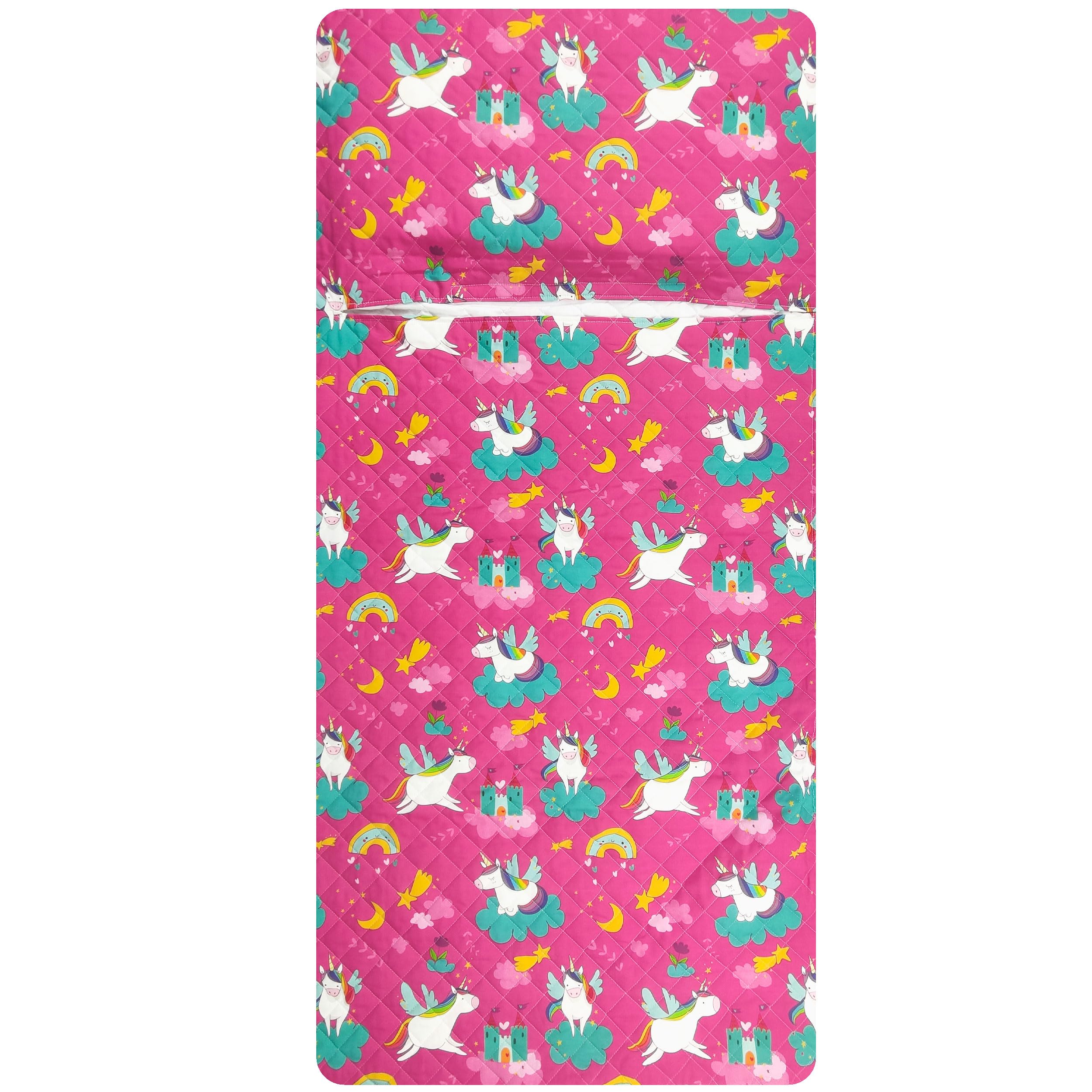Saco de dormir para niño y niña de 2 a 6 años – Tejido acolchado 100% algodón – Fabricado en Italia (saco de dormir unicornios y arcoíris)
