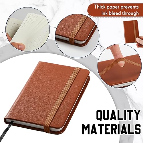 Miniatura 5 de Qeeenar 10 piezas de cuaderno de bolsillo de tapa dura de cuero 4 x 2.5 pulgadas pequeño cuaderno de 50 hojas de tapa dura mini bloc de notas Negro