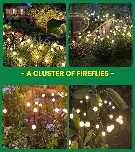 Miniatura 2 de Luces solares de luciérnaga para jardín, paquete de 2, 6 luces LED solares para exteriores, impermeables, paisaje, patio, camino, decoración de