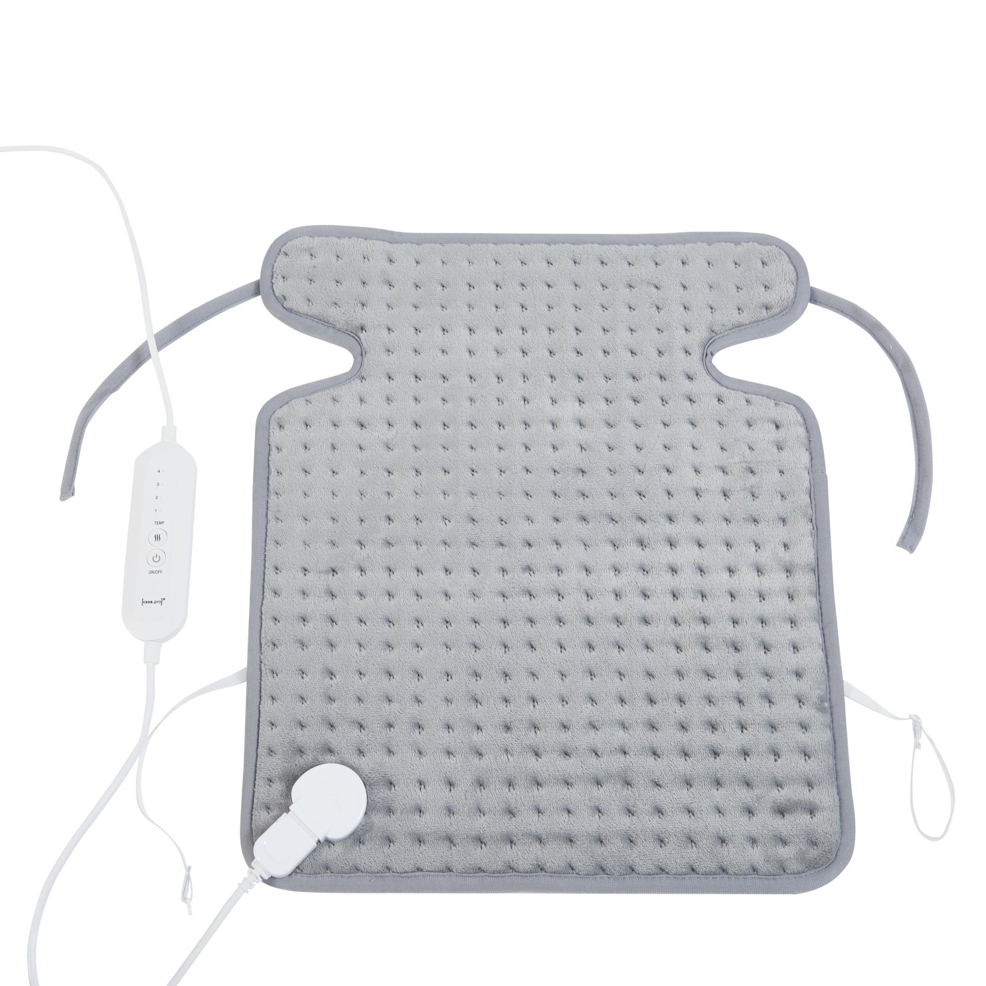 [en.casa] Almohadilla Eléctrica para Espalda con Cinta Almohada Térmica Apagado Automático Lavable 80W 4 Niveles de Calor Temperatura Regulable Vlies 50 x 40cm - Gris
