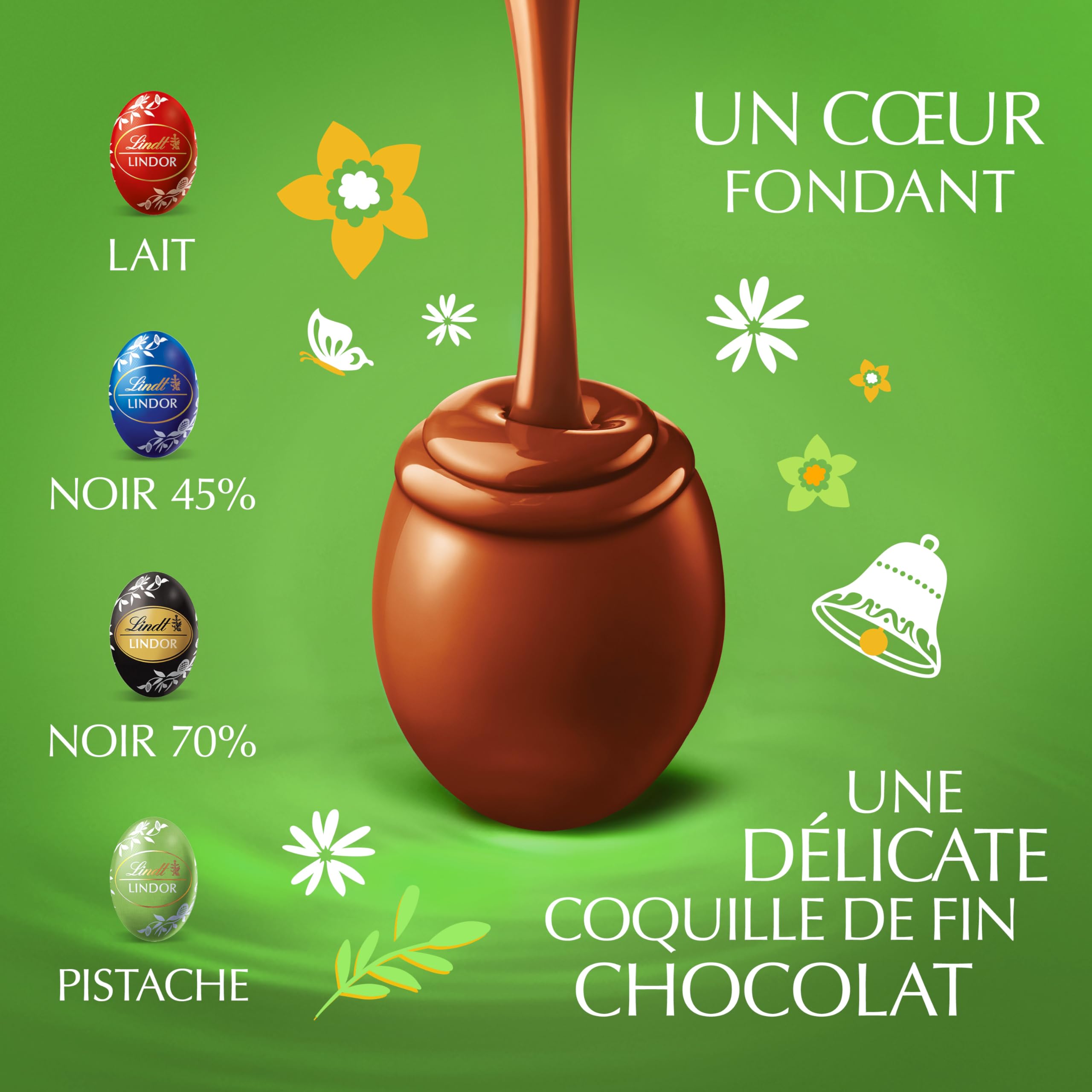 Lindt - Sachet d'Œufs LINDOR - Assortiment de Chocolats au Lait, Noir 45%, Noir 70%, Pistache - Idéal pour Pâques, 180g