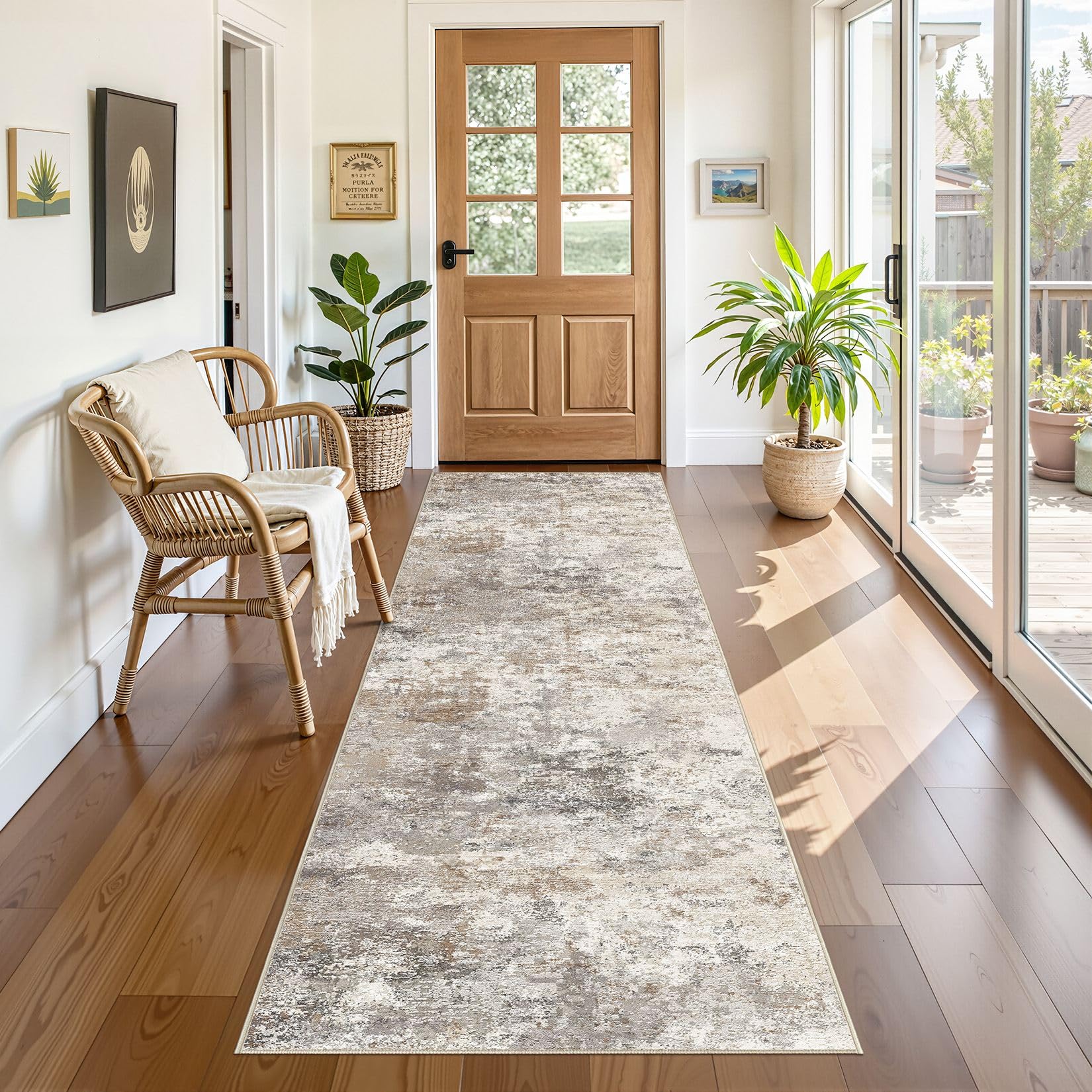 Photo 1 of UERMEI 3x8 Washable Runner Rug for Hallway, Non Slip Low Pile Kitchen Carpet, Neutral Modern Abstract Indoor Floor Mat for Entryway Laundry, Kid & Pet Safe High Traffic Area, Brown Grey