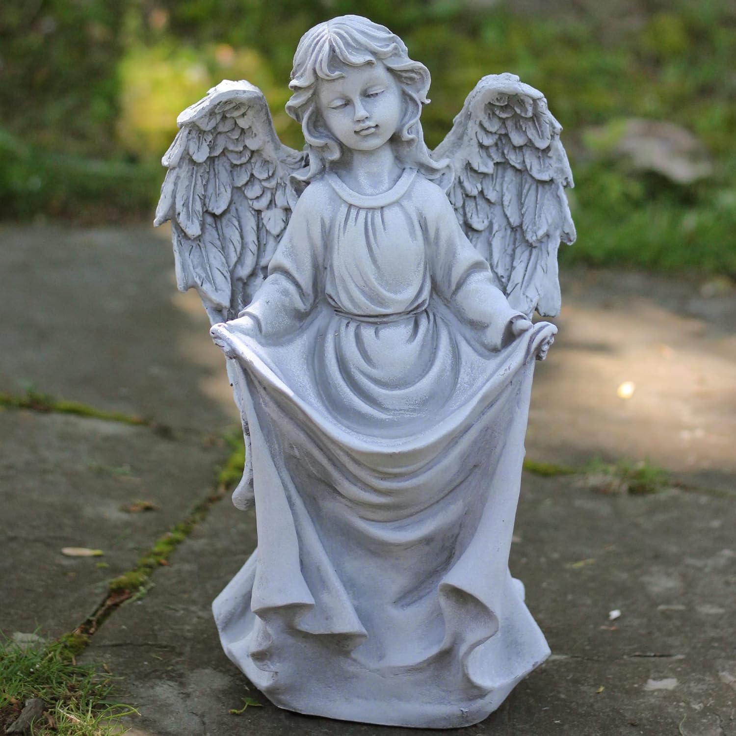 16.5" Gray Angel Decorative Outdoor Garden Bird Feeder Statue