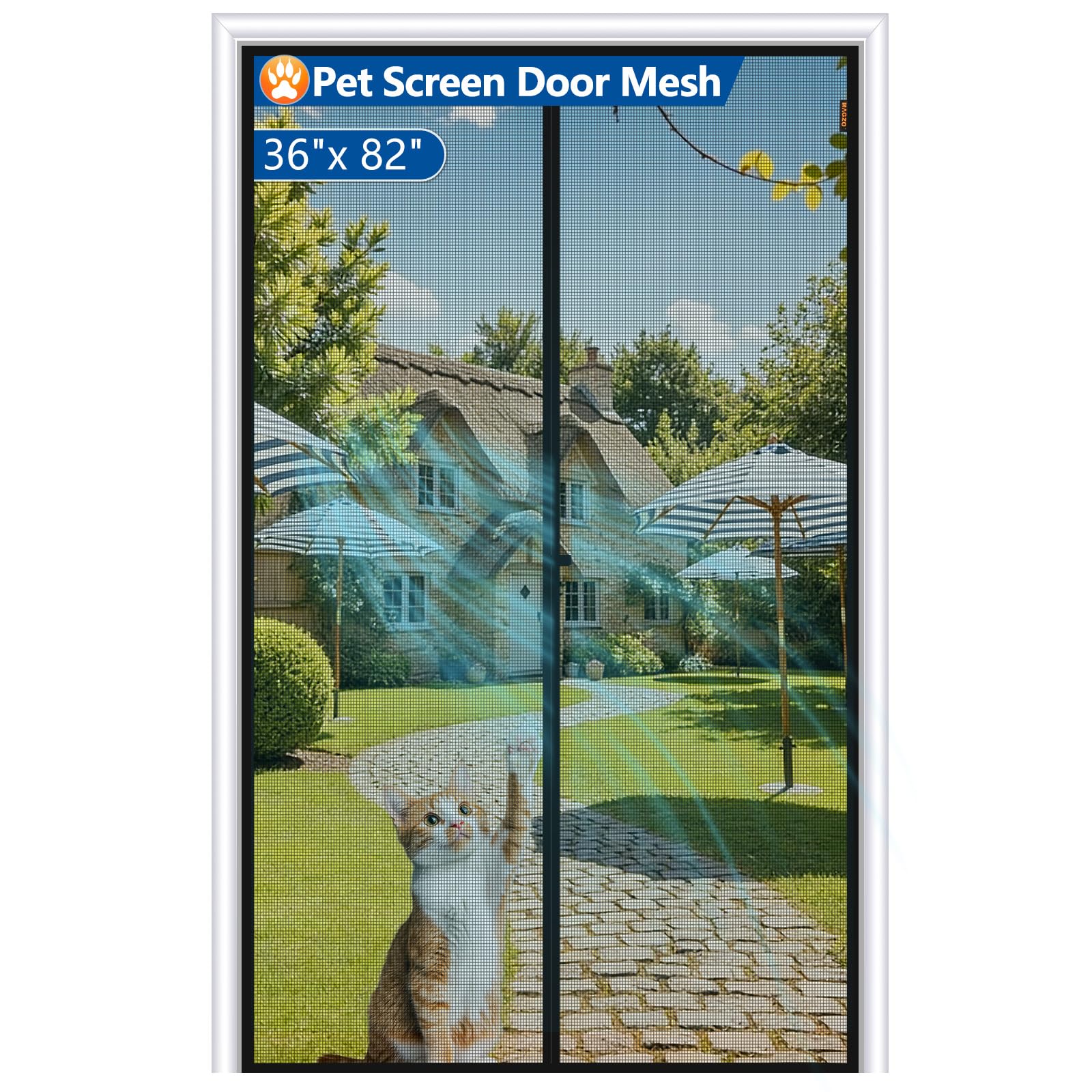 MAGZO Upgraded Pet Proof Magnetic Screen Door Thicker 250g/m² Pet Screen Door Mesh Fit Door Size 36 x 82 Inch, Mesh Size 38" x 83", Heavy Duty Cat Resistant Mesh for Front/Back/Sliding/Patio Door