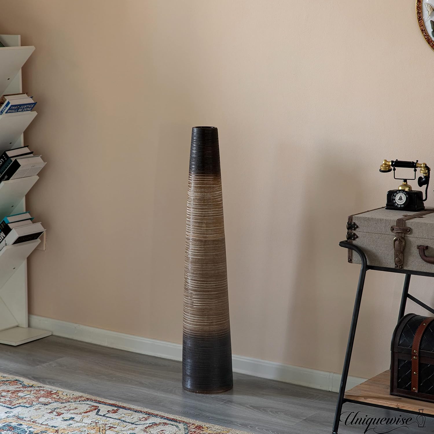 39-Inch Tall Handcrafted Brown Ceramic Floor Vase - Waterproof Cylinder-Shaped Freestanding Design, Ideal for Tall Floral Arrangements and as a Standalone Piece