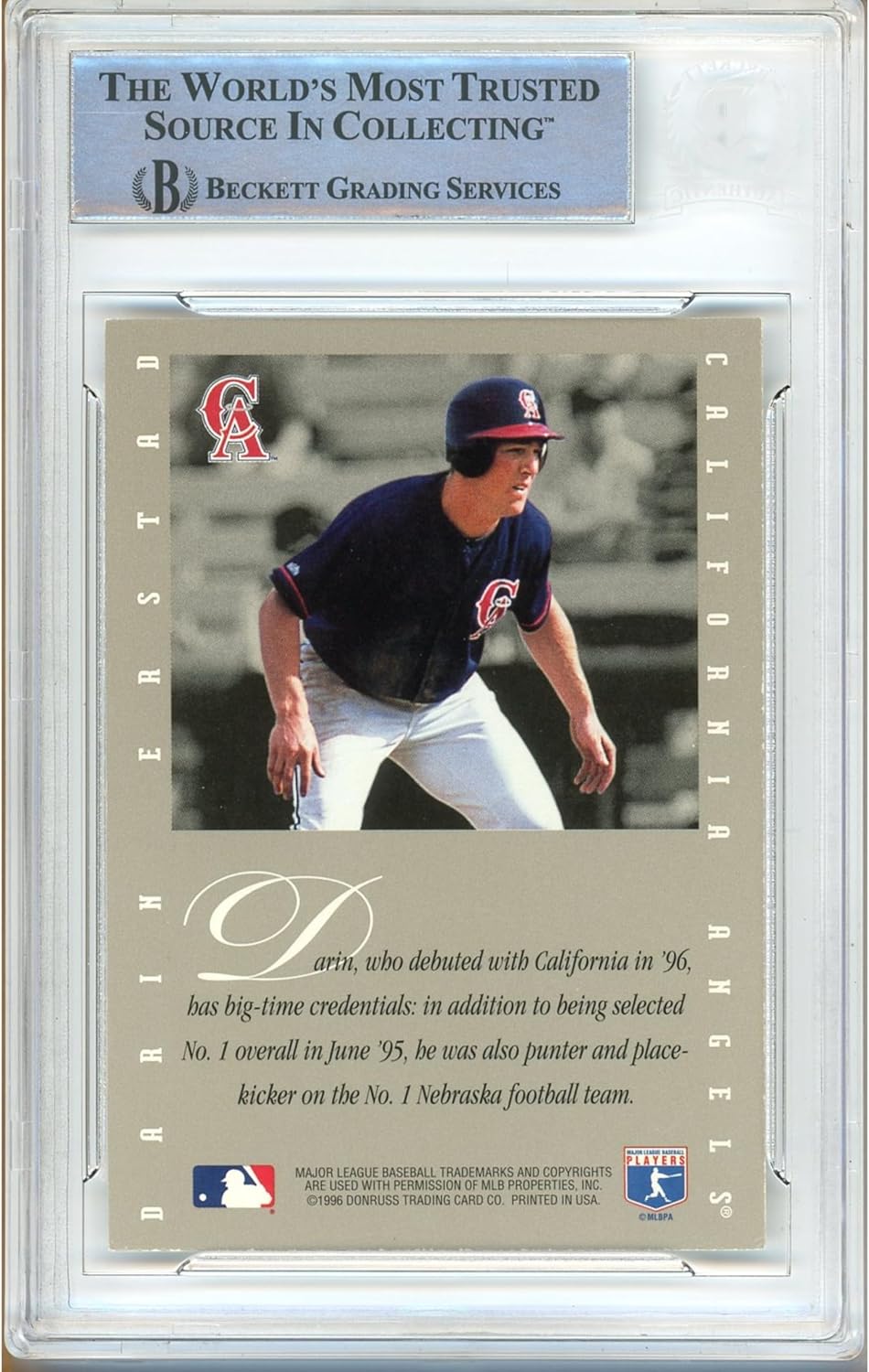 Darin Erstad Signed 1996 Leaf Signature Extended Series #212 Baseball Trading Card Slab Beckett BAS Authentic Slabbed COA Played For California Angels Autograph Memorabilia