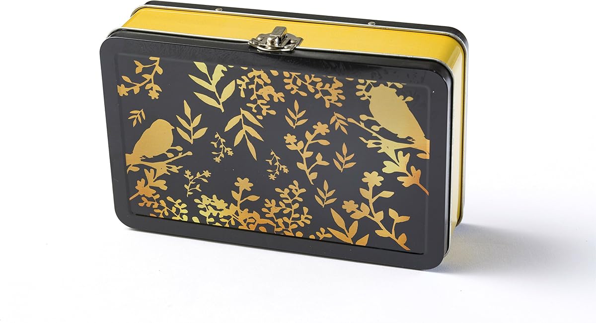 DAHO Caja de almacenamiento de metal con bisagra para oficina, escuela, hogar, maquillaje, artes y manualidades y accesorios (dorado)