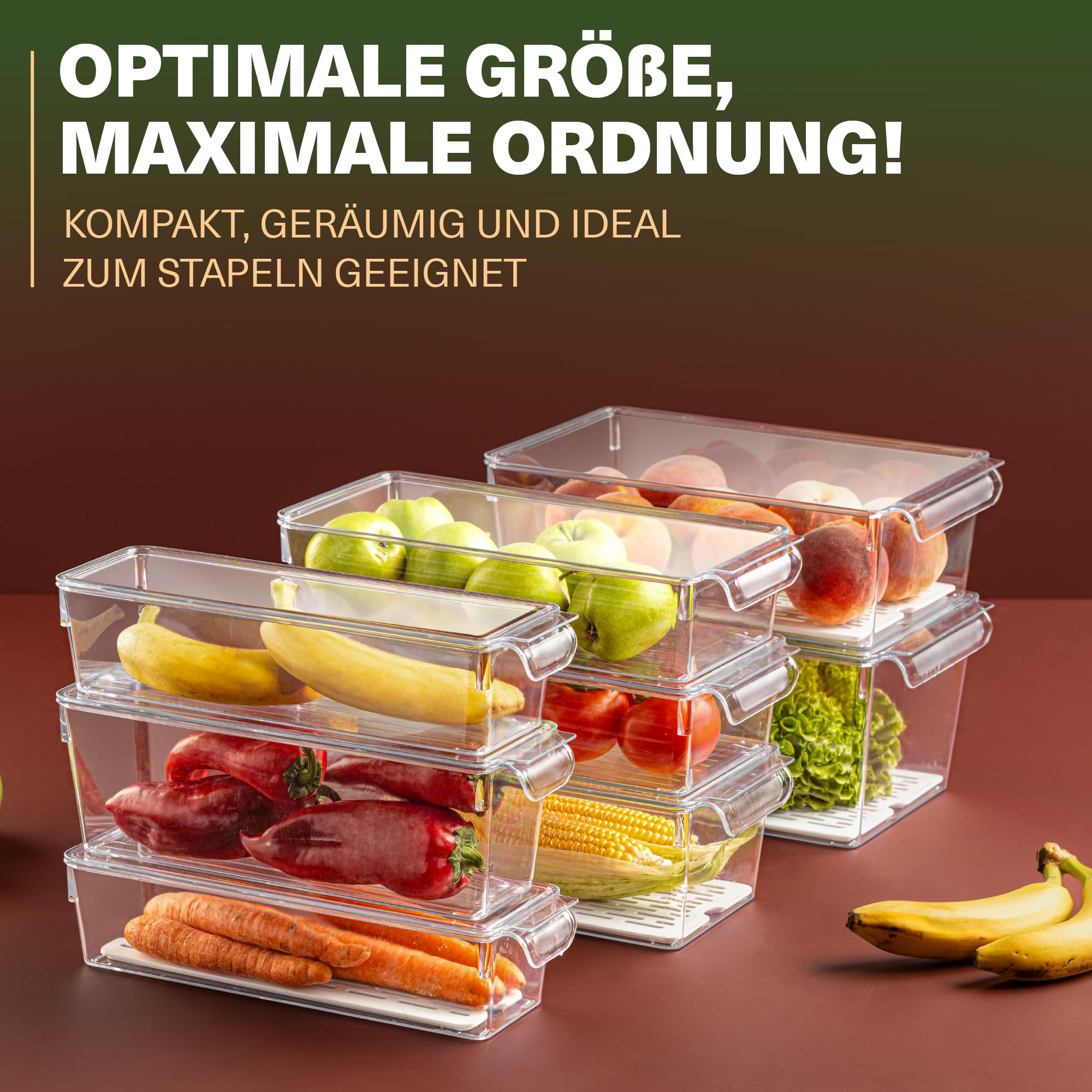Viwares Organizador para frigorífico con tapa, juego de 3 unidades, almacenamiento transparente para embutidos, frutas y verduras, recipiente de almacenamiento para conservar la frescura, 20 x 32,5 x