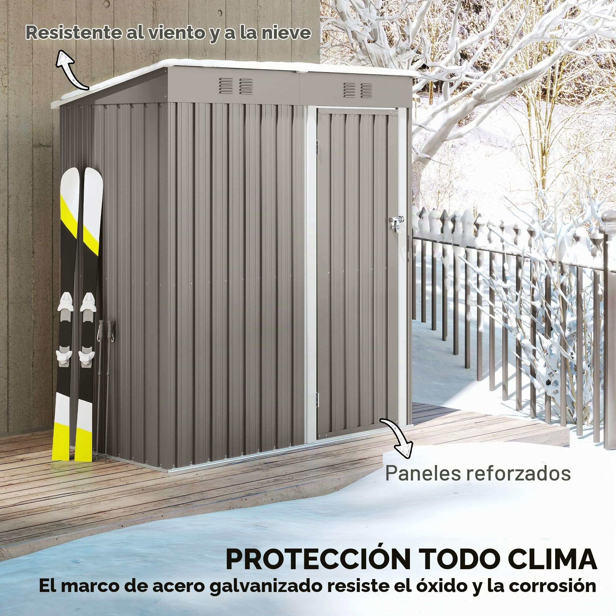 Outsunny - Cobertizo de jardín de metal, 1,37 m², 163 x 90 x 179 cm, acero galvanizado, armario de jardín Adossable con 2 rejillas de ventilación y techo inclinado antiUV - cabina de almacenamiento