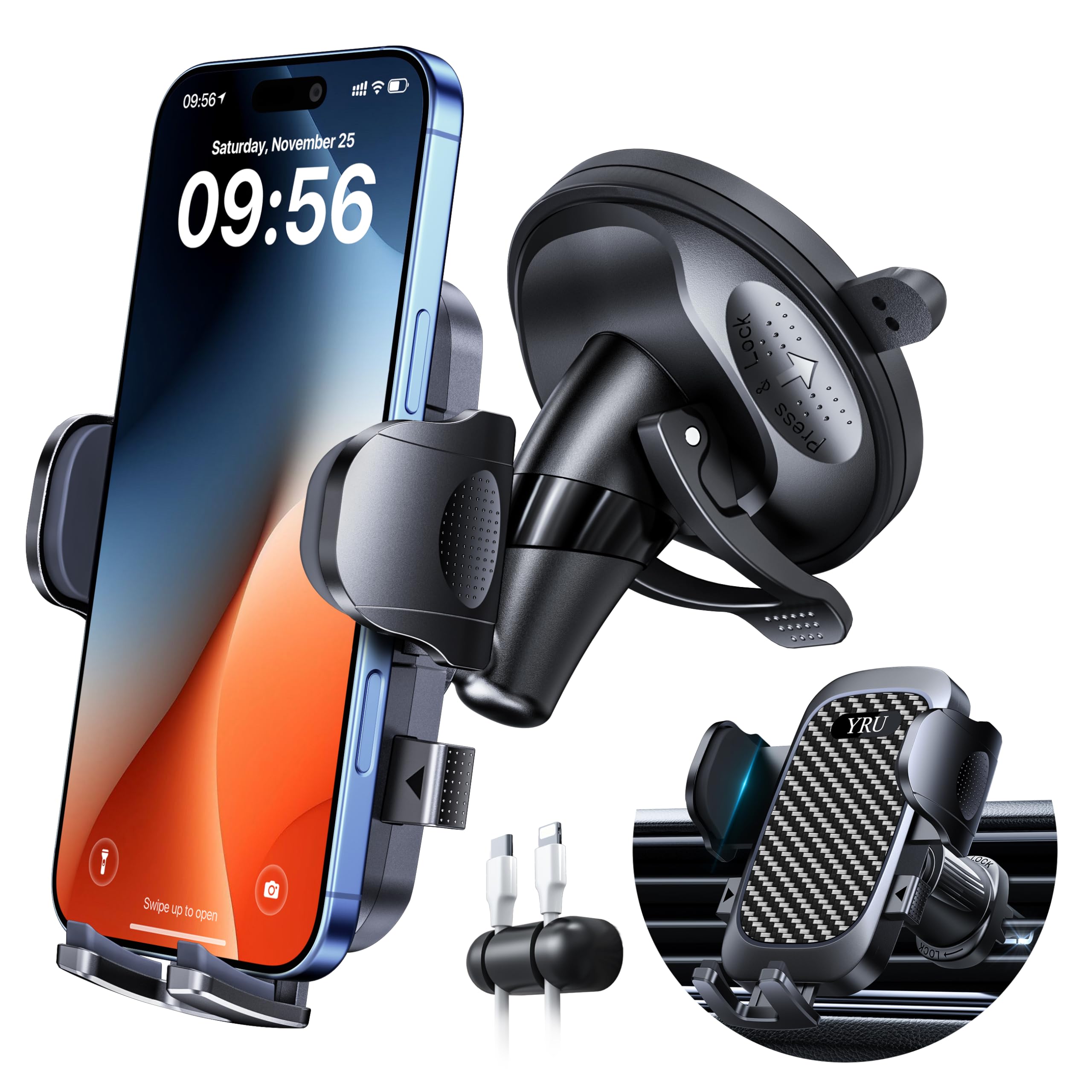 Photo 1 of Military-Grade Anti-Shake & 360° Rotatable Suction 2026 Upgraded Car Phone Holder Mount 90+LBS Safest Strongest & Patent Certs Dashboard Windshield Vent for iPhone 17 16 Pro Max Samsung,Gloss Black