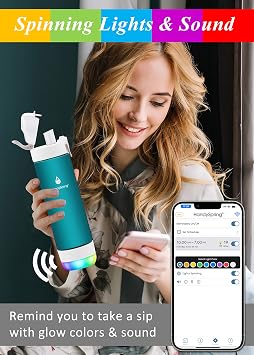 Smart Water Bottle with Reminder To Drink Water, Lights And Sound, Water Intake Tracker, Rechargeable, Tritan Plastic, Spout Hydrate Glow Bottle 26 Oz, Smart Hydration Reminder (Green)
