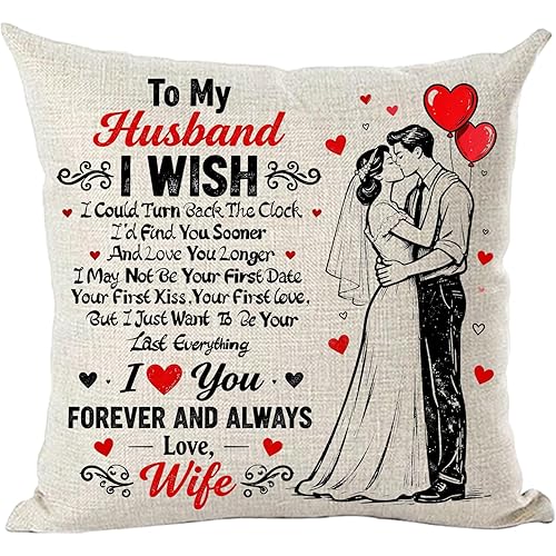 Ramirar Black Word Art Quote to My Husband Heart Love Gift for Lover Valentine's Day Decorative Throw Pillow Cover Case Home Living Room Bed Sofa Car Soft Cotton Linen Square 18 x 18 Inches