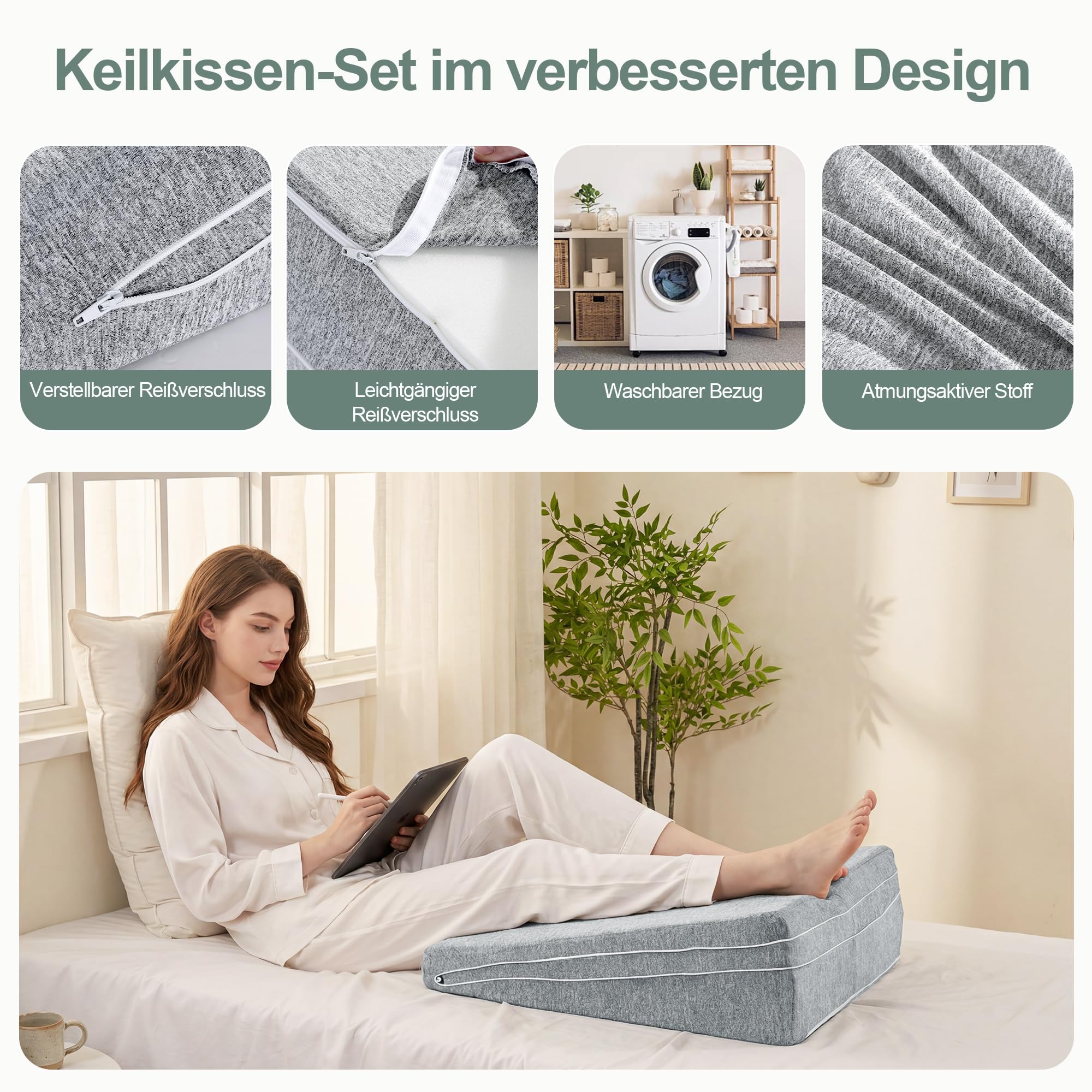 Almohada de espuma viscoelástica, cojín de apoyo ajustable | Almohada ajustable en cuña para dormir y leer, almohada para elevar las piernas, espalda y cuello
