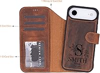 Vista 6 de Funda tipo cartera de piel prémium para iPhone 17 Air, funda personalizada con bloqueo RFID y ranuras para tarjetas, diseño compatible con MagSafe