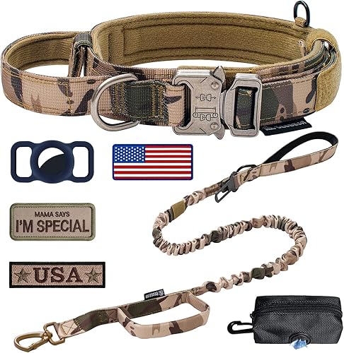 OEBEESA Collar táctico militar ajustable para perro collares K9 de nailon con asa y hebilla de metal resistente para perros medianos y grandes con 3