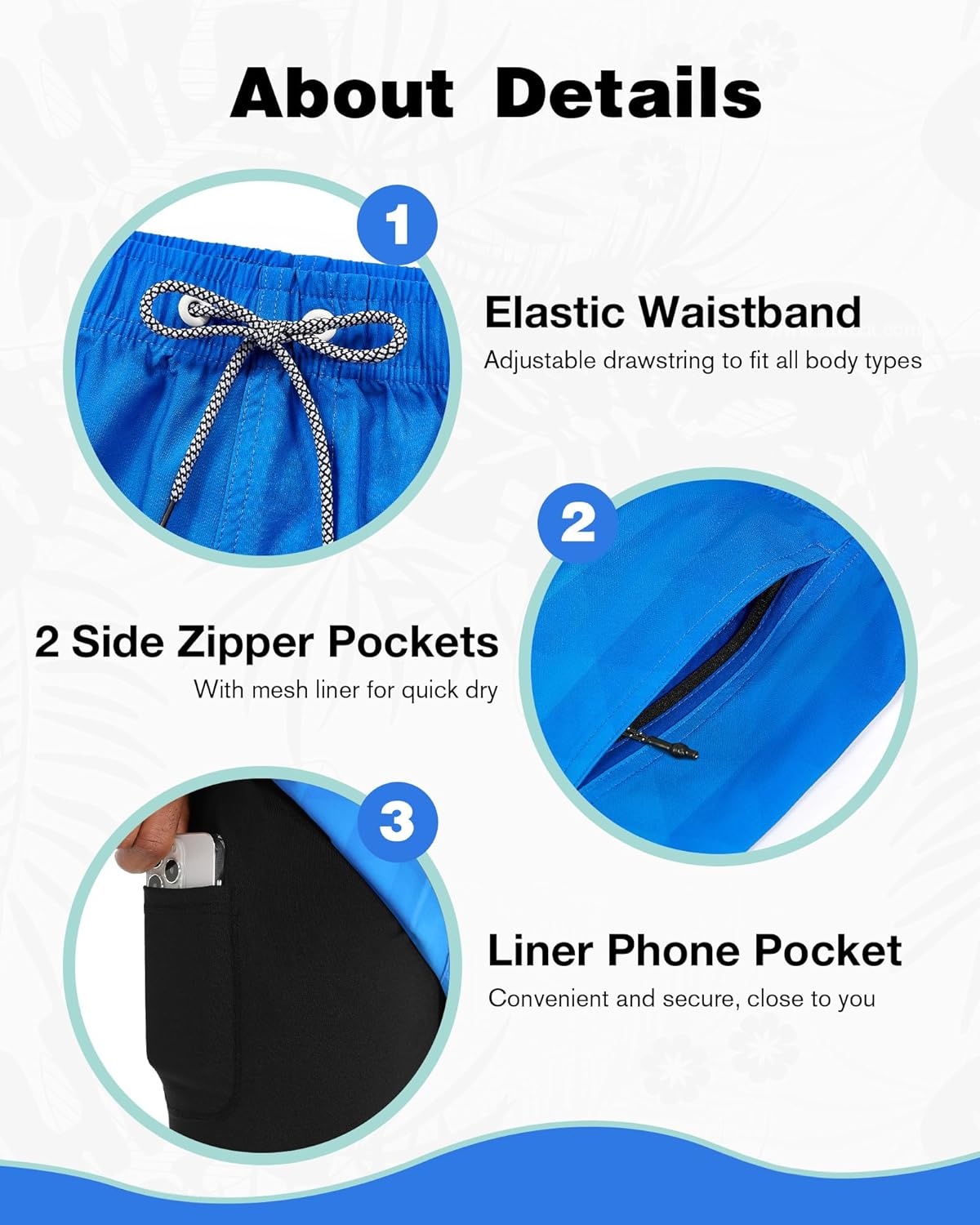 zeetoo Mens Swim Trunks with Compression Liner 5.5" Quick Dry Swim Shorts with Zipper Pockets Bathing Suit - Image 3