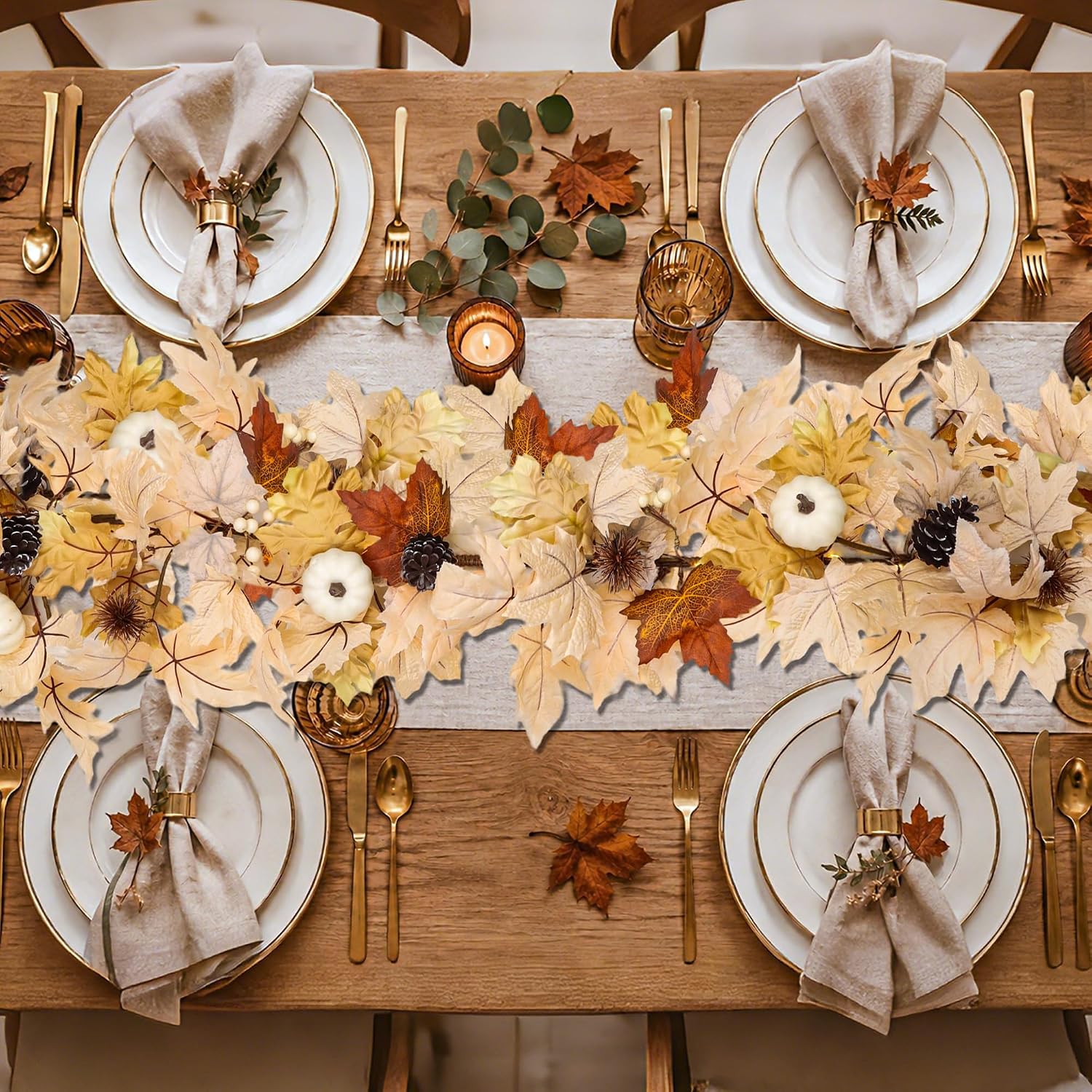 Fall Decor 6FT Lighted Fall Garland with Lights & Timer, Full Autumn Light Up Fall Leaf Mantle Garland with Pumpkin Berries Pinecone, Indoor Fall Thanksgiving Decorations for Home Fireplace Porch Door