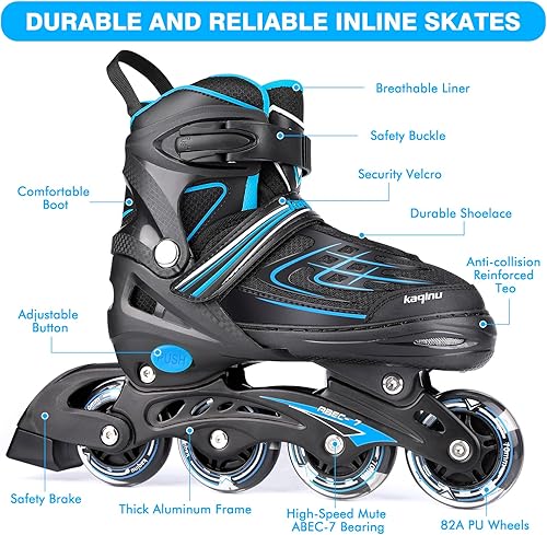 Miniatura 3 de KAQINU Patines en línea ajustables, patines en línea para exteriores con ruedas de iluminación completa para niños y adultos, mujeres, niñas y niños