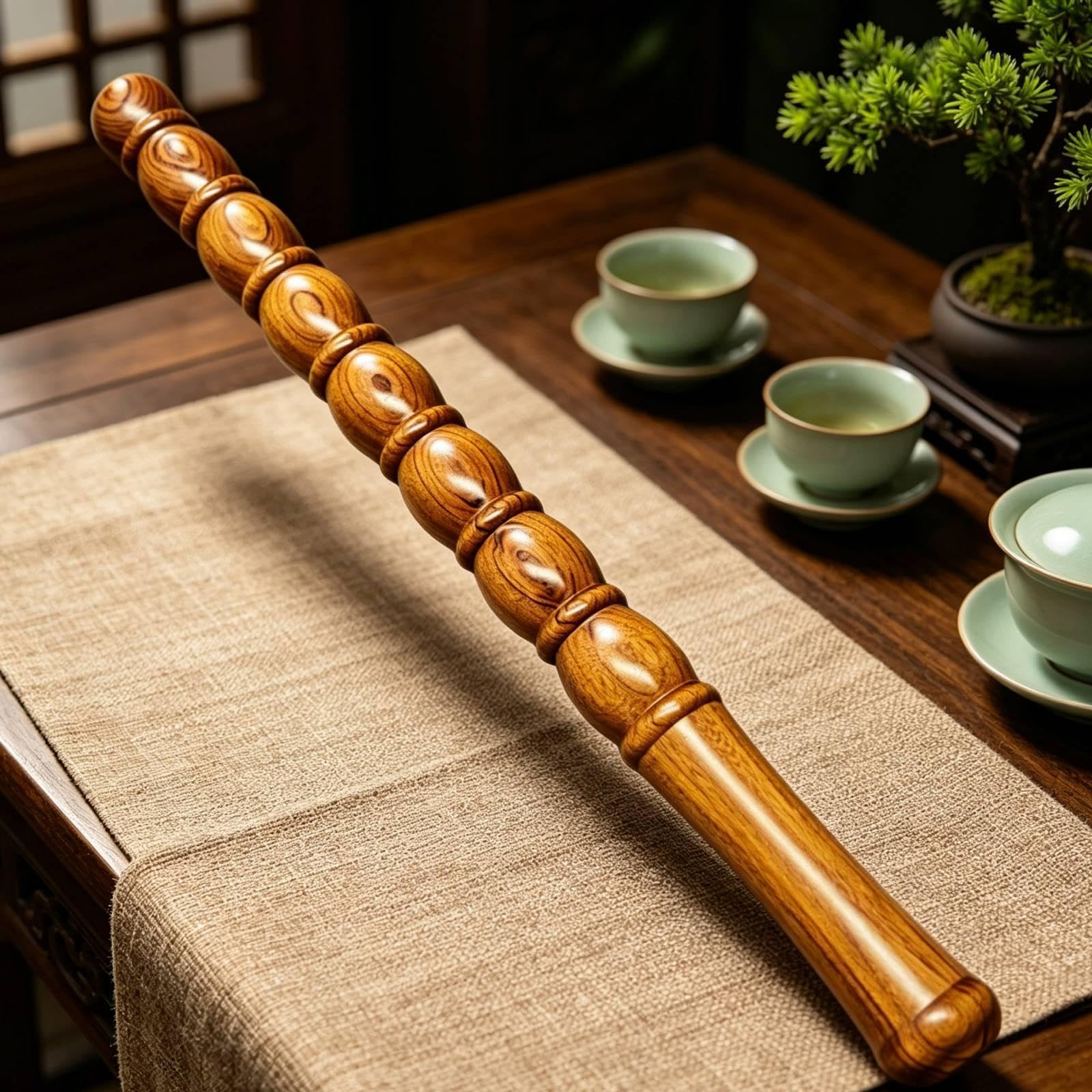 Rodillo masaje muscular madera con mango ergonómico manual, herramienta masaje portátil para la espalda, brazos y muñeca, 65cm