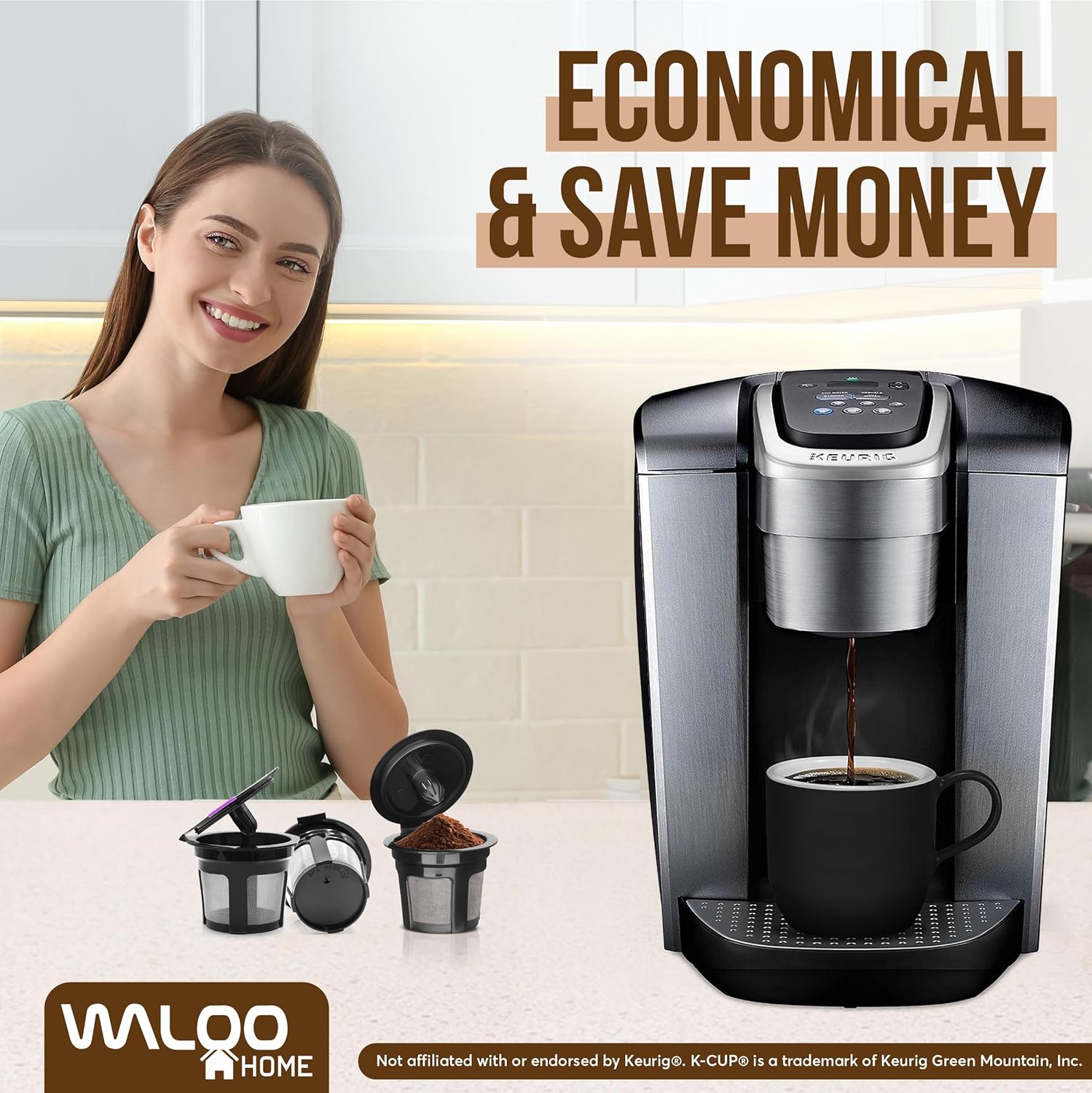 Waloo Reusable Single Serve Coffee Pods - Compatible with Coffee Brewers - Universal Coffee Filters - Eco-Friendly Stainless Mesh Refillable K-Cups - 2, 4 & 6 Pack - Dishwasher Safe (6 Pack - Black)