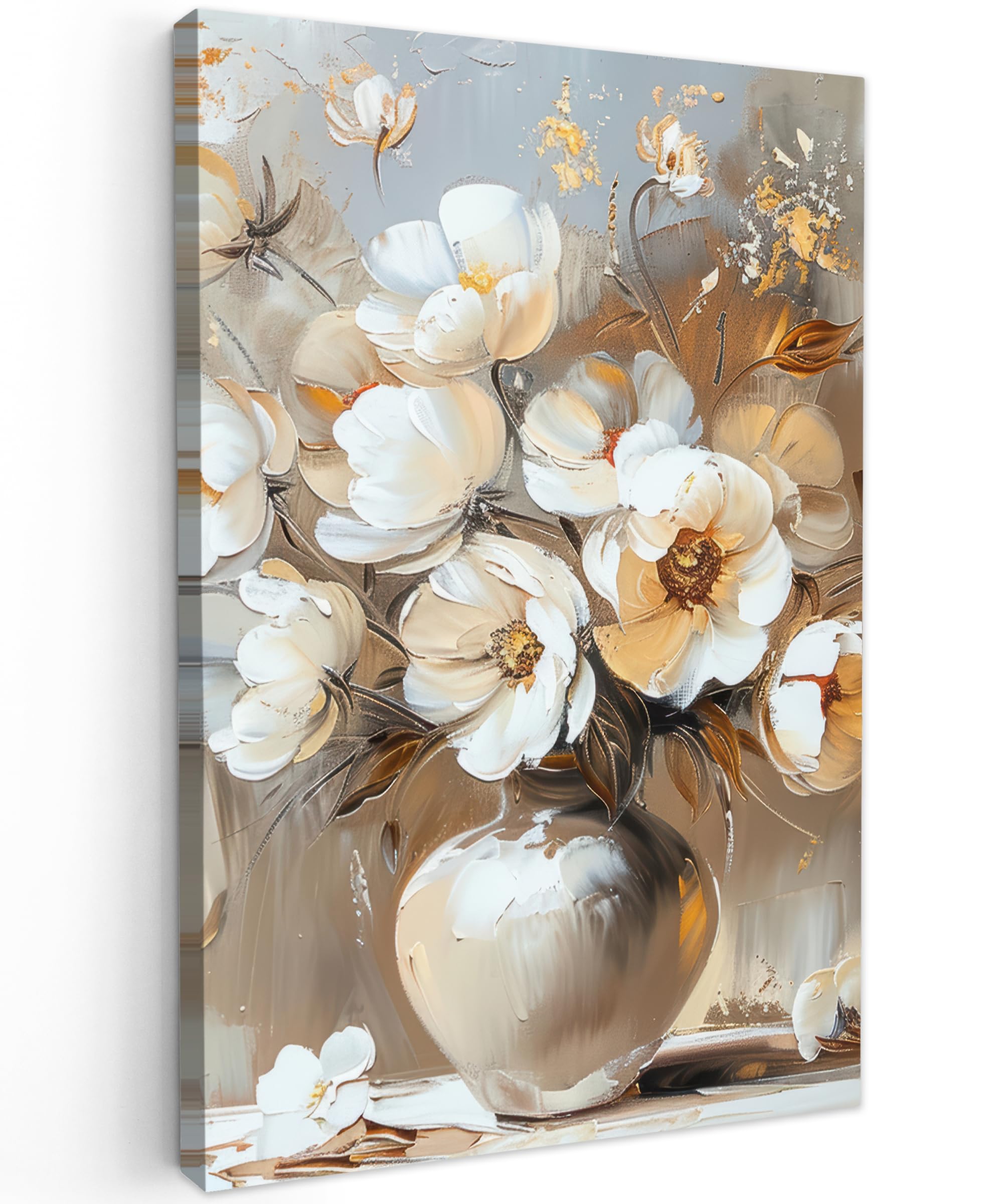 MuchoWow© Canvas Wall Art 31"x47" / 80x120 cm Decor Hanging Pictures for Living Room Canvus Artwork Deco Walls Vase - Flowers - Art - Gold