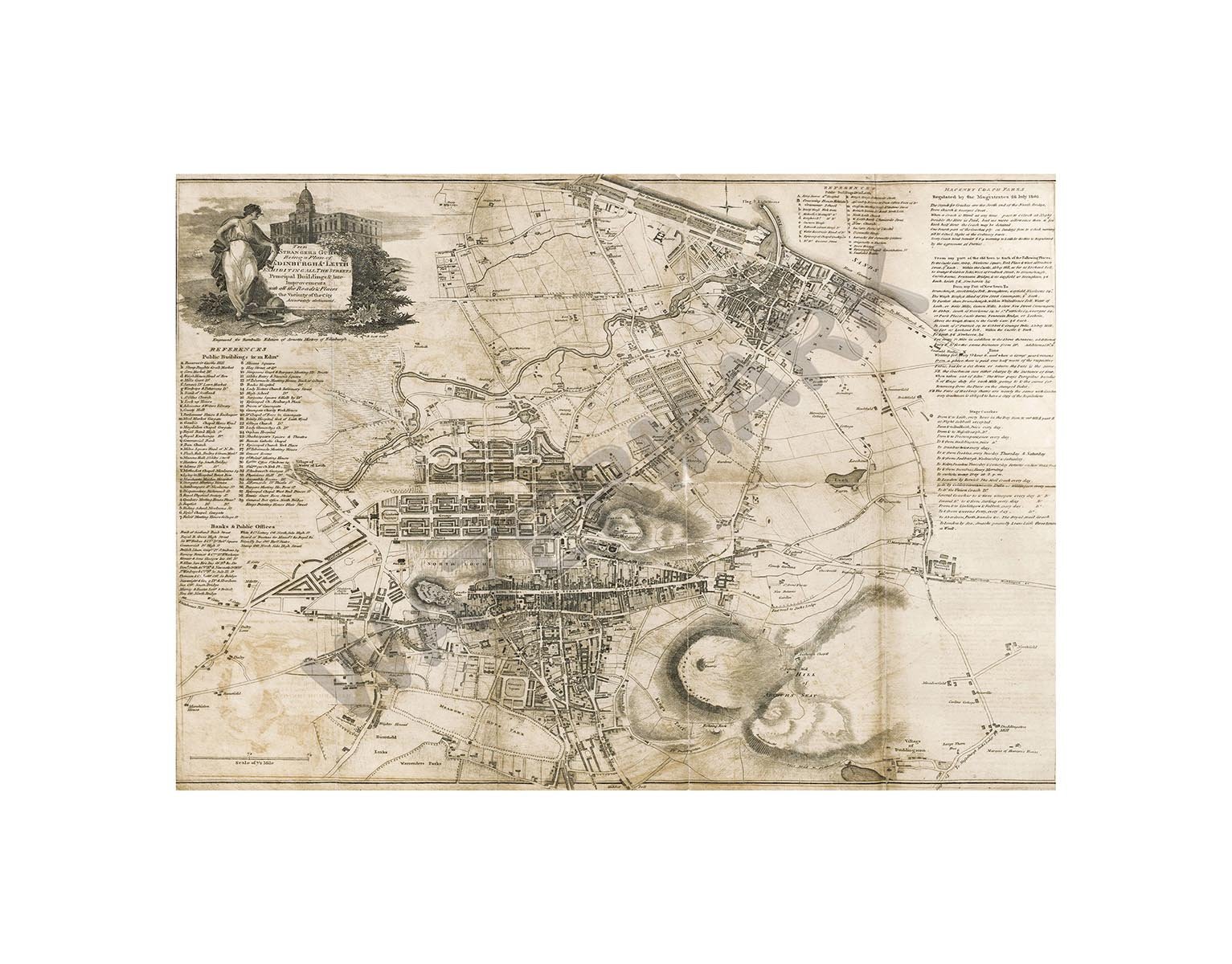 Wee Blue Coo Strangers Guide Old Map Edinburgh Leith Wall Art Print